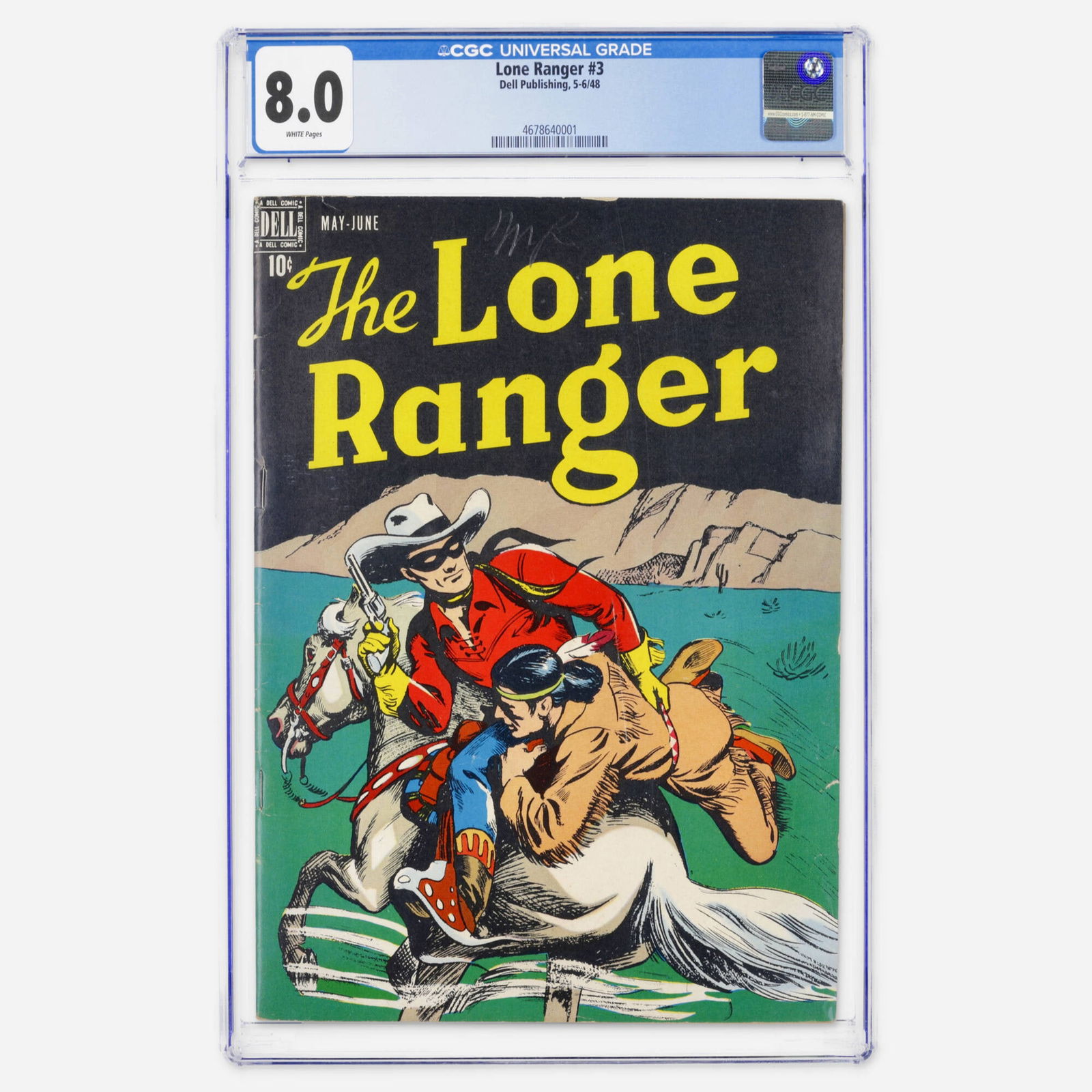 Dell Publishing Lone Ranger #3 CGC 8.0: Dell Publishing Lone Ranger #3 CGC 8.0 USA, 1948 This Golden Age third issue showcases the Lone Ranger's early adventures with crisp white pages. A well-preserved piece of Western comic history. CGC#:
