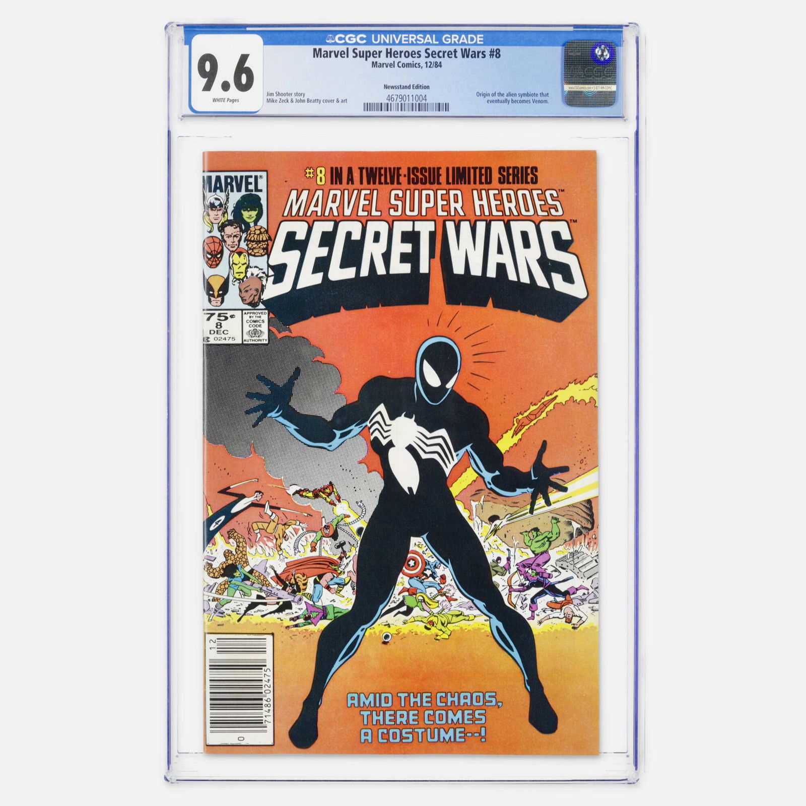 Marvel Comics Marvel Super Heroes Secret Wars #8 CGC 9.6 Newsstand: Marvel Comics Marvel Super Heroes Secret Wars #8 CGC 9.6 Newsstand USA, 1984 A massive Bronze Age key featuring the origin of the alien symbiote that eventually becomes Venom. This newsstand edition s