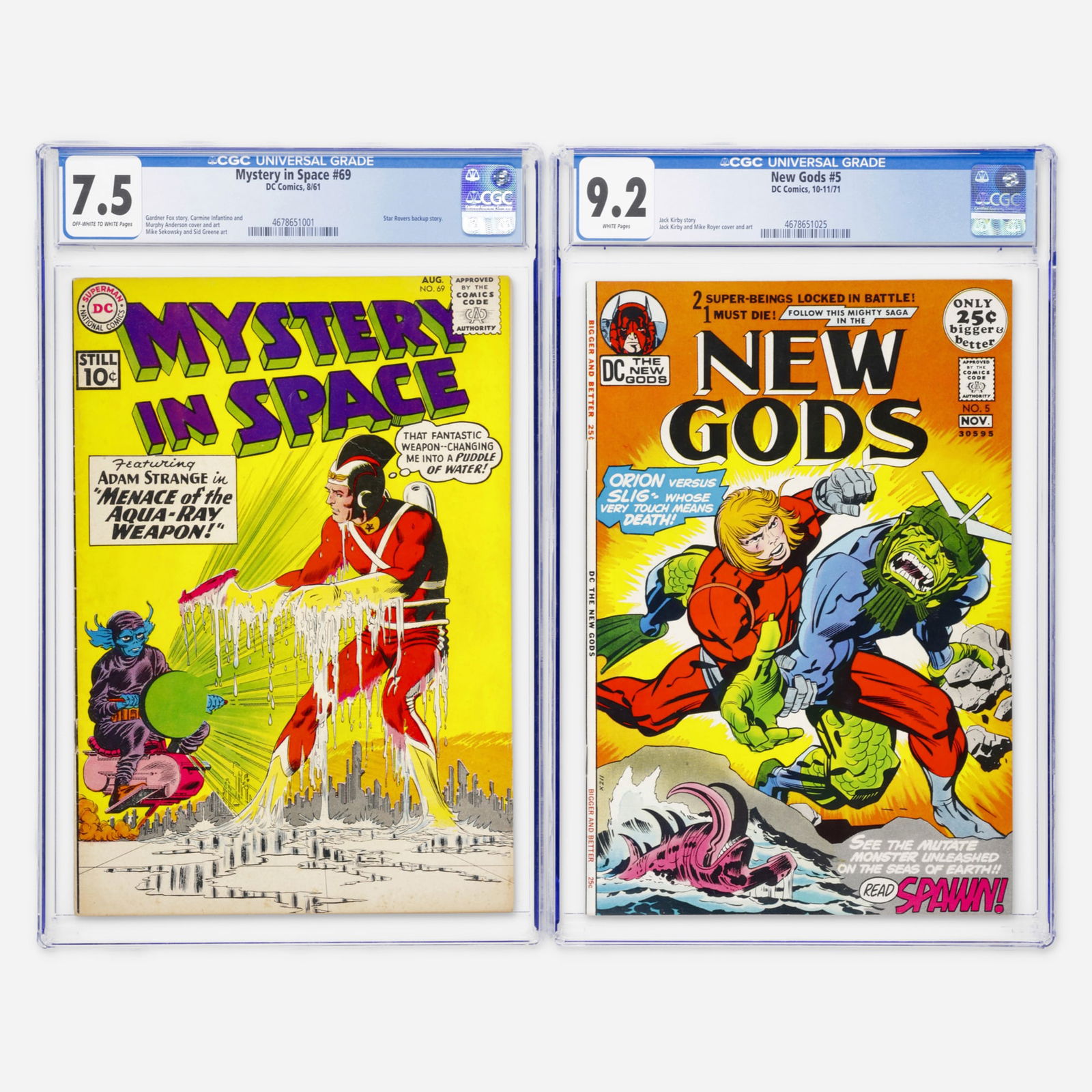 2 DC Comics Mystery in Space #69 and New Gods #5 CGC Group: 2 DC Comics Mystery in Space #69 and New Gods #5 CGC Group USA, 20th Century DC Comics Mystery in Space #69 CGC 7.5 (8/61) CGC#: 4678651001Population: 3 in 7.5, 20