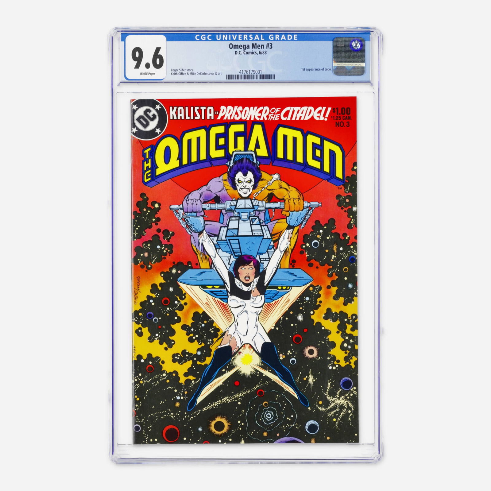 DC Comics Omega Men #3 CGC 9.6: DC Comics Omega Men #3 CGC 9.6 USA, 1983 This Bronze Age key is legendary for the first appearance of Lobo, the Main Man himself. The story by Roger Slifer is perfectly complemented by the cosmic, gri