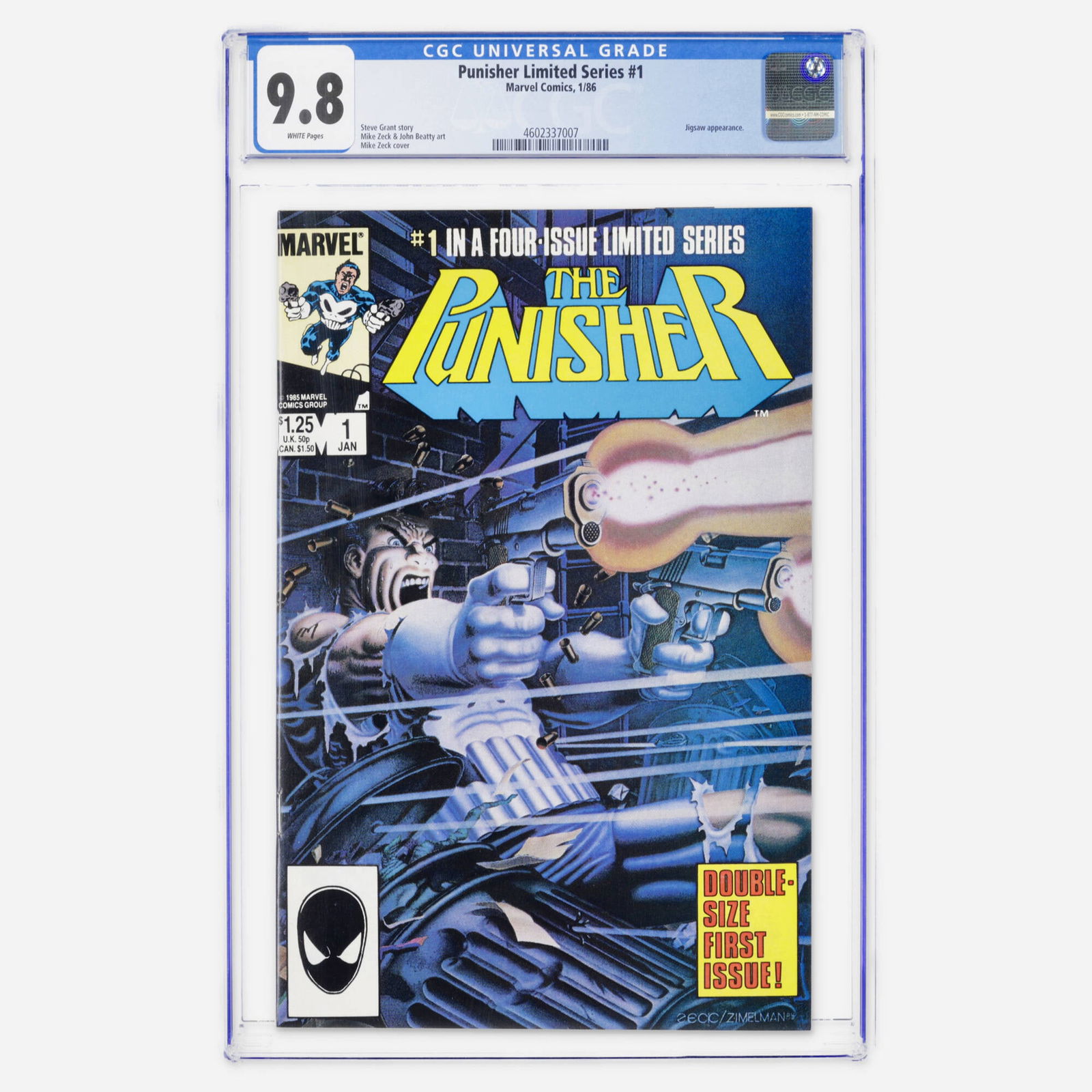 Marvel Comics Punisher Limited Series #1 CGC 9.8: Marvel Comics Punisher Limited Series #1 CGC 9.8 USA, 1986 The Modern Age solo debut of Frank Castle, written by Steve Grant. This premiere issue features an appearance by the villain Jigsaw and iconi