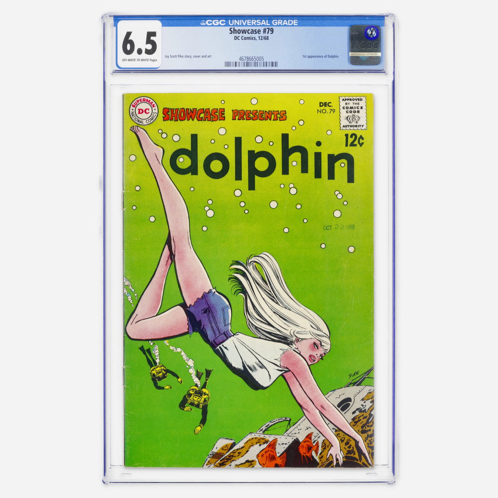 DC Comics Showcase #79 CGC 6.5: DC Comics Showcase #79 CGC 6.5 USA, 1968 This Silver Age issue is a landmark for the first appearance of Dolphin. The entire issue story, cover, and art is the work of creator Jay Scott Pike. 