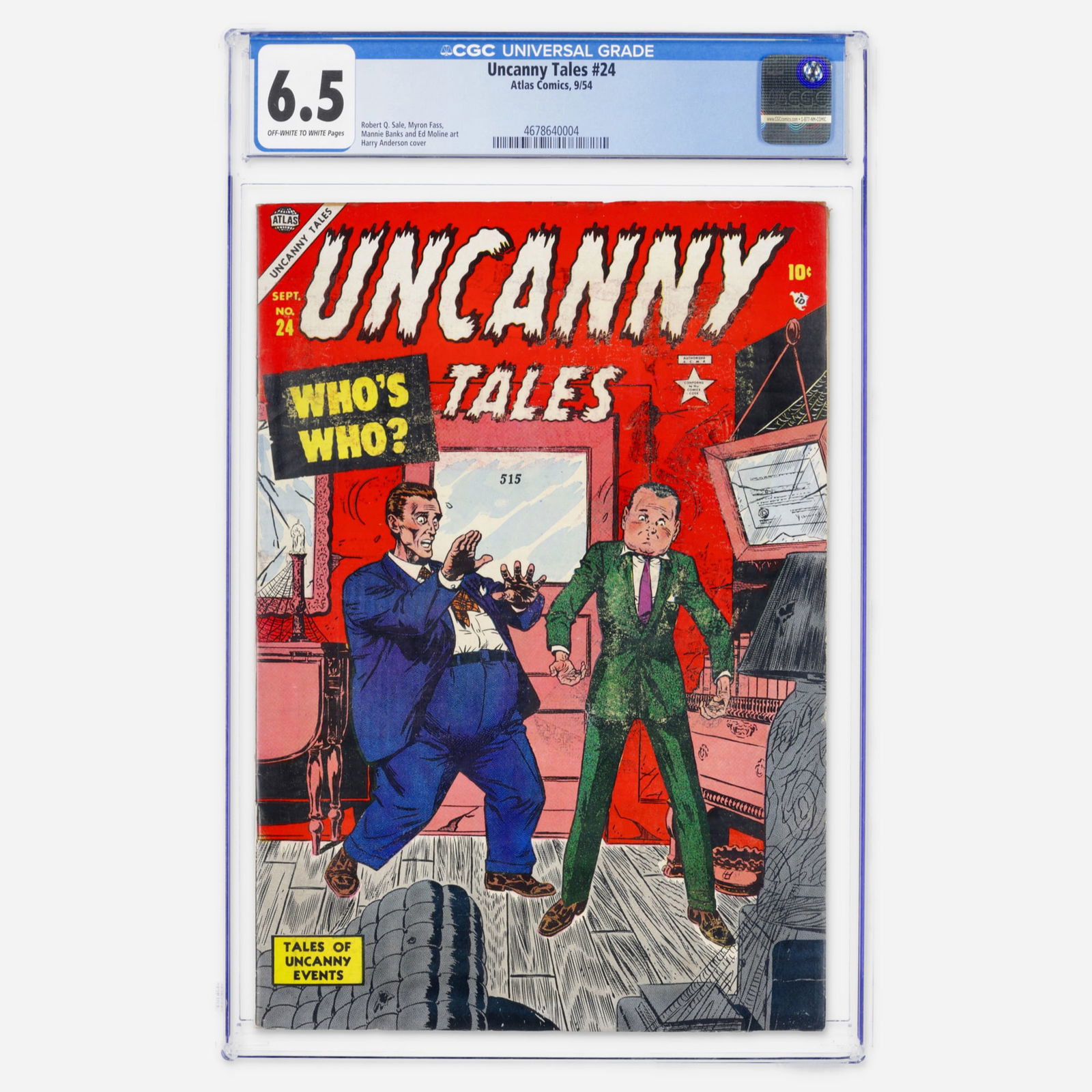 Atlas Comics Uncanny Tales #24 CGC 6.5: Atlas Comics Uncanny Tales #24 CGC 6.5 USA, 1954 A mid-to-high grade Golden Age Atlas horror anthology, it features an eerie cover by Harry Anderson and a lineup of classic pre-code Atlas art