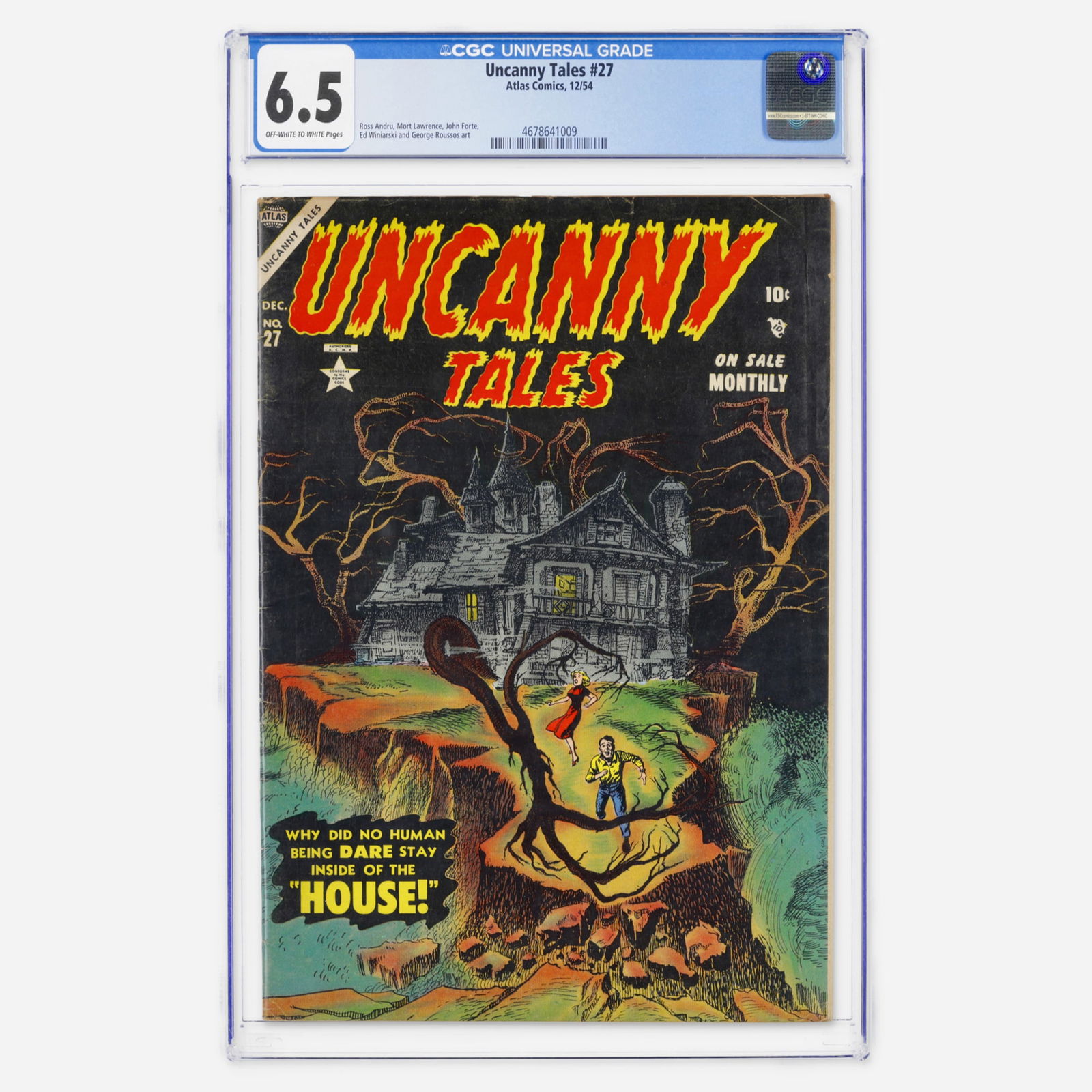 Atlas Comics Uncanny Tales #27 CGC 6.5: Atlas Comics Uncanny Tales #27 CGC 6.5 USA, 1954 A well-preserved Golden Age suspense book with art by Ross Andru. This issue represents the high-quality craftsmanship of the Atlas era's mystery