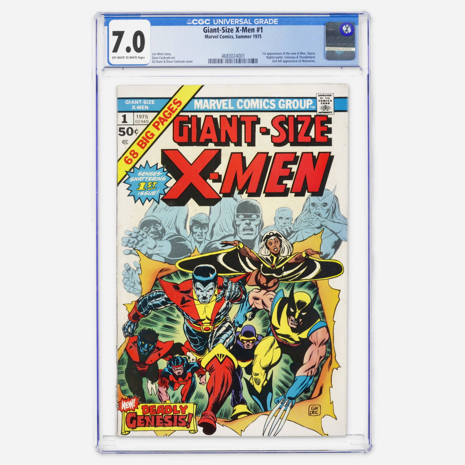 Marvel Comics Giant-Size X-Men #1 CGC 7.0: Marvel Comics Giant-Size X-Men #1 CGC 7.0 USA, 1975 The Bronze Age revival of the X-Men, featuring the first appearance of Storm, Nightcrawler, Colossus and Thunderbird. It includes the second full ap