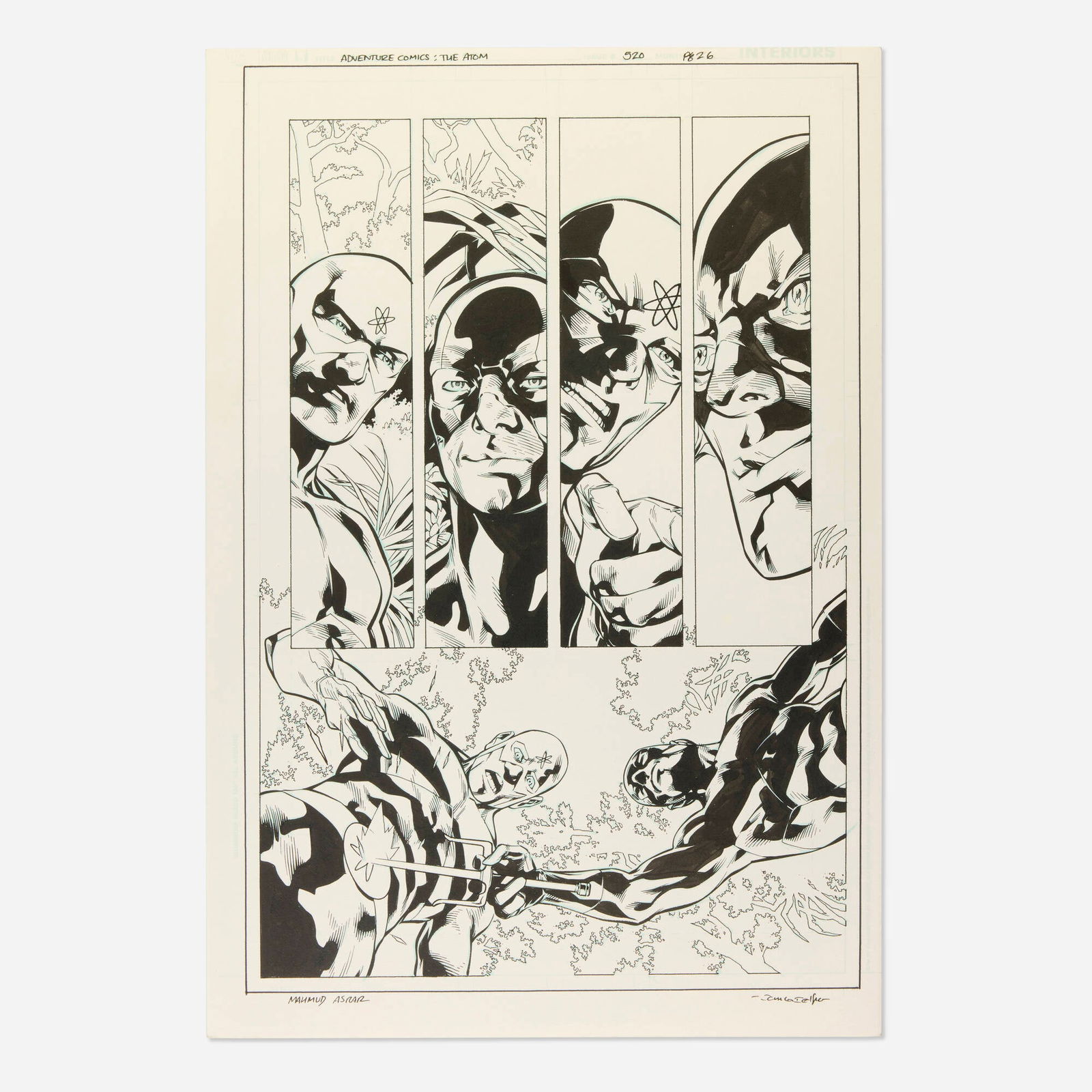 Mahmud A. Asrar and John Dell, Adventure Comics: The Atom #520 Story Page 26 Original Art: Mahmud A. Asrar and John Dell Adventure Comics: The Atom #520 Story Page 26 Original Art (DC Comics, 2011) blueline pencils and original inks on Bristol 17 h x 11.25 w in (43 x 29 cm) Signed to lowe
