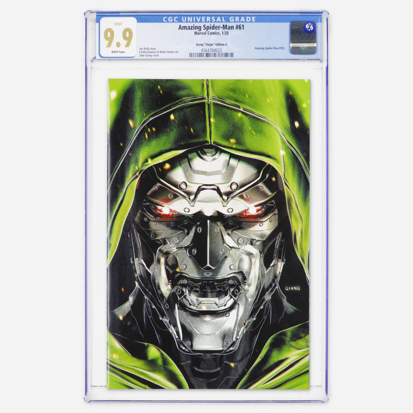 Marvel Comics Amazing Spider-Man #61 CGC 9.9 Giang Virgin Edition A: Marvel Comics Amazing Spider-Man #61 CGC 9.9 Giang Virgin Edition A USA, 2025 While the CGC census lists 141 copies graded 9.8, this example stands alone at the very top as the only copy graded CGC 9.