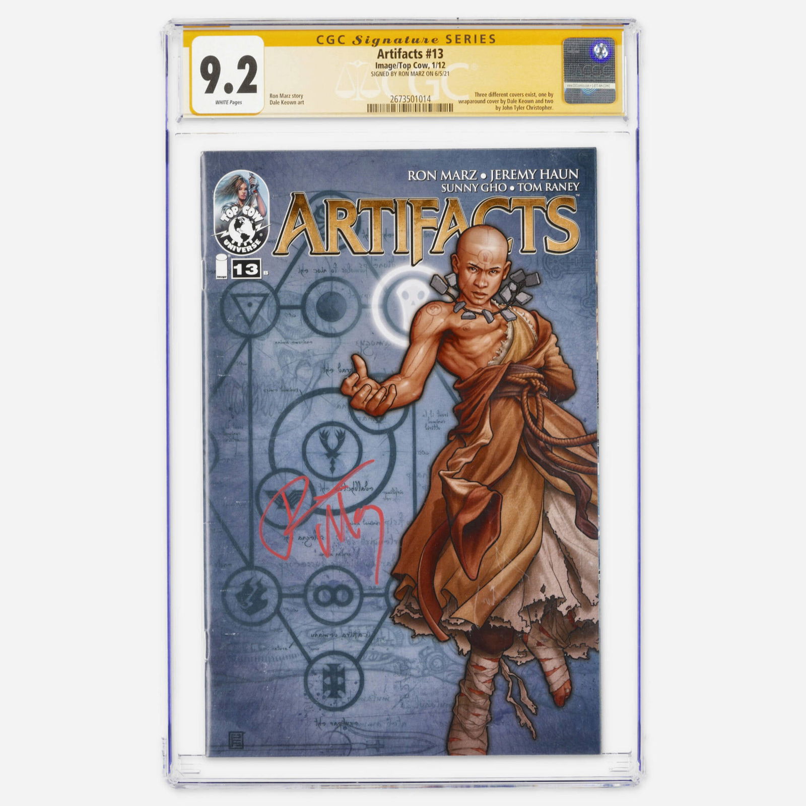 Image/Top Cow Artifacts #13 CGC 9.2 Signature Series Ron Marz: Image/Top Cow Artifacts #13 CGC 9.2 Signature Series Ron Marz USA, 2012 This Modern Age issue features a story by Ron Marz and art by Dale Keown, and is notably signed by Ron Marz. It represents a sig
