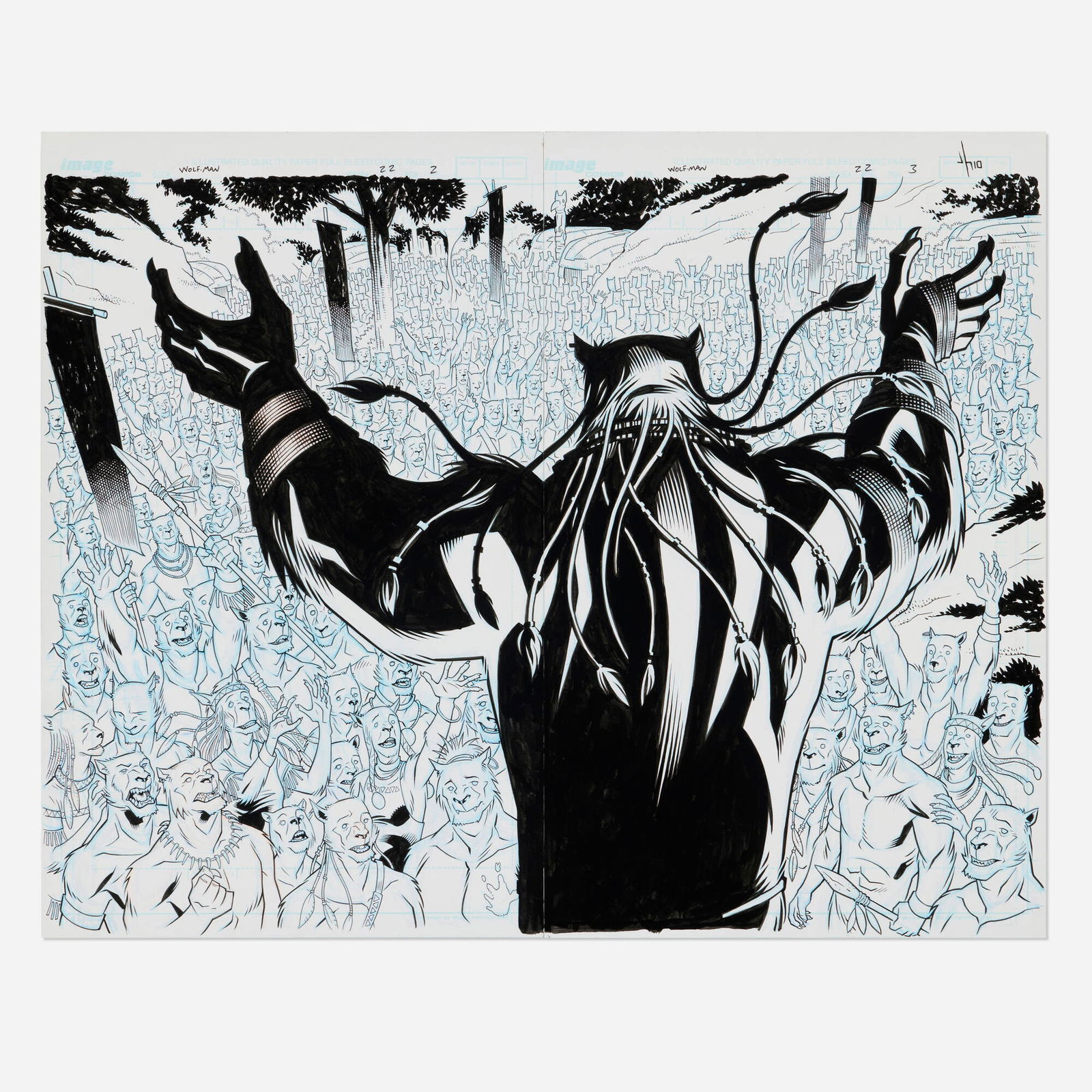 Jason Howard, Astounding Wolfman #22 Story Pages 2 and 3 Original Art (Image Comics, 2010): Jason Howard Astounding Wolfman #22 Story Pages 2 and 3 Original Art (Image Comics, 2010) pencil and ink on Bristol board 17 h x 21.25 w in (43 x 54 cm) Condition Notes: Art created using two