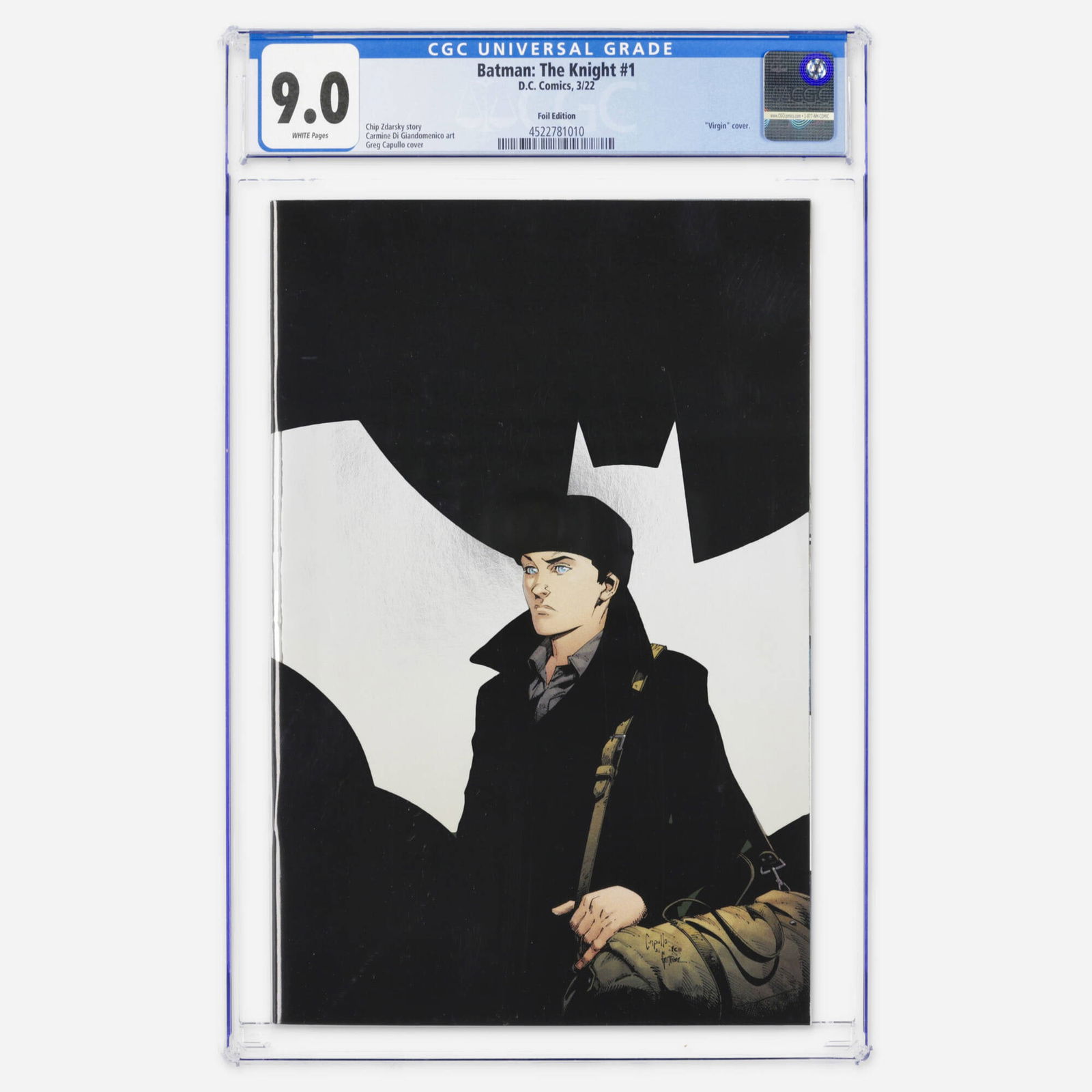 DC Comics Batman: The Knight #1 CGC 9.0 Foil Edition: DC Comics Batman: The Knight #1 CGC 9.0 Foil Edition USA, 2022 This Modern Age book features a virgin cover with a story by Chip Zdarsky. The art is handled by Carmine Di Giandomenico with a cover by