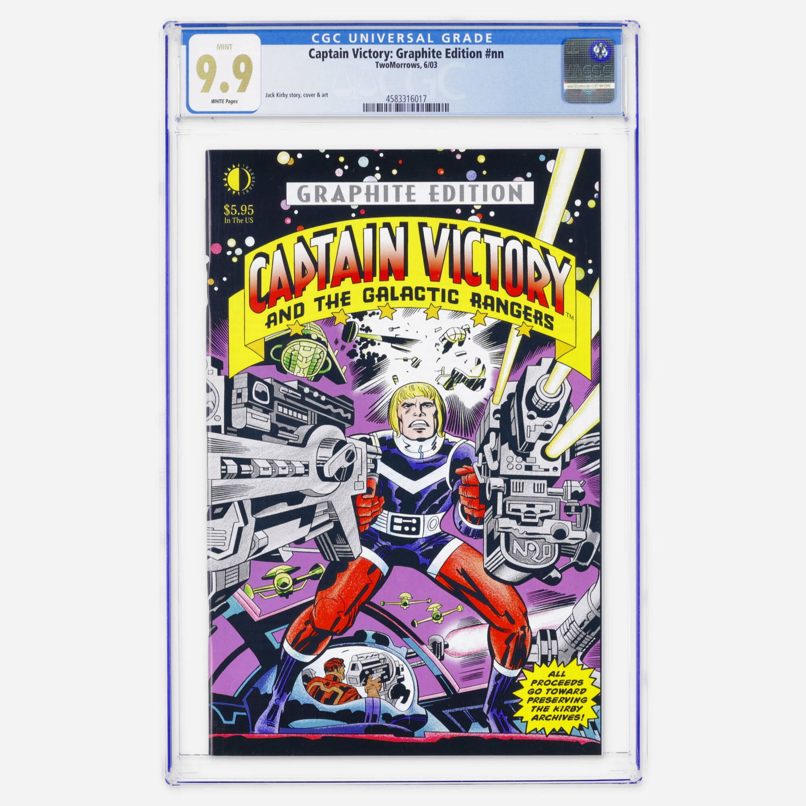 TwoMorrows Captain Victory: Graphite Edition #nn CGC 9.9: TwoMorrows Captain Victory: Graphite Edition #nn CGC 9.9 USA, 2003 This Modern Age Graphite Edition showcases the legendary Jack Kirby across the story, cover, and art. This copy represents a