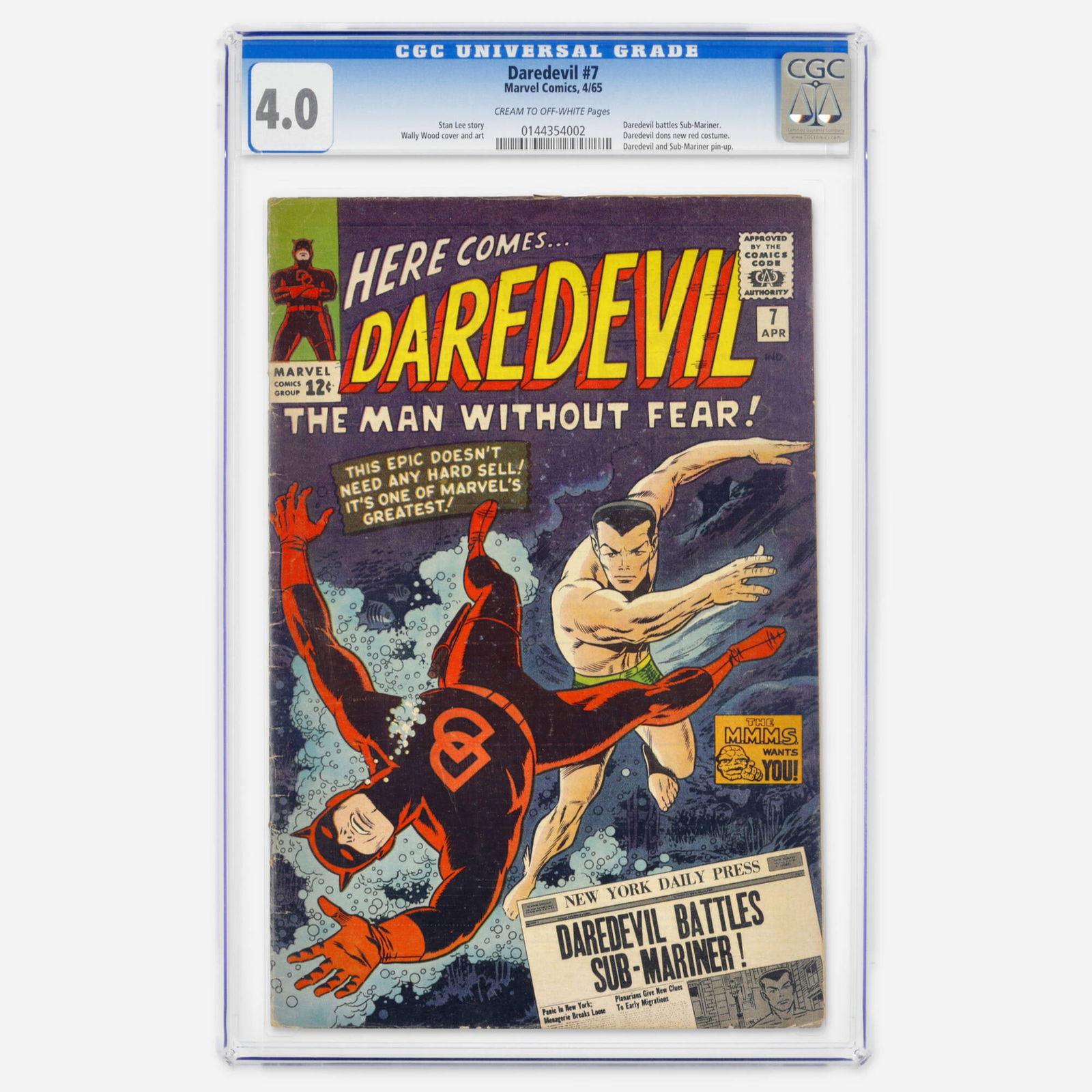 Marvel Comics Daredevil #7 CGC 4.0: Marvel Comics Daredevil #7 CGC 4.0 USA, 1965 A monumental Silver Age key where Daredevil battles Sub-Mariner and wears his new red costume. This issue was written by Stan Lee and features art and