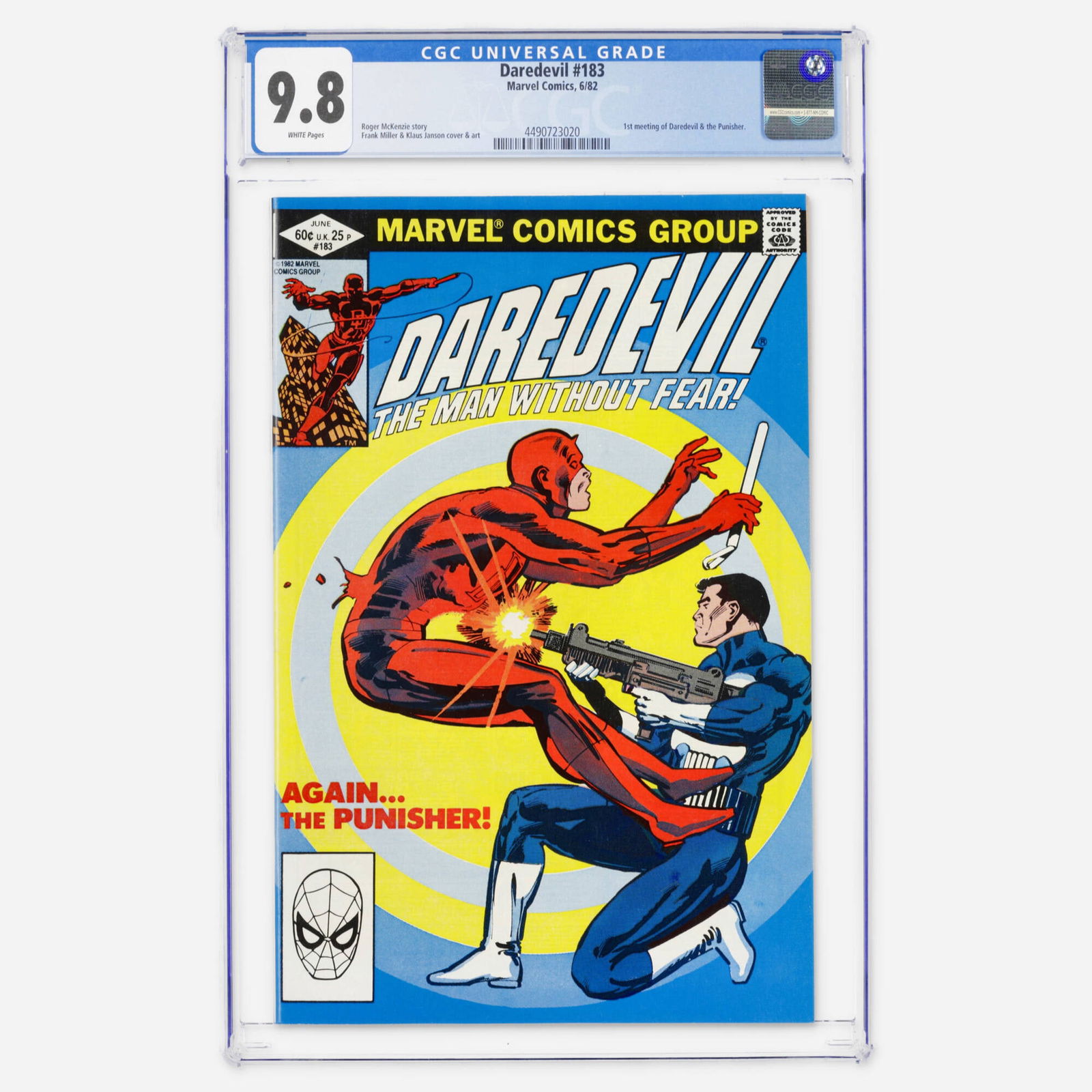 Marvel Comics Daredevil #183 CGC 9.8: Marvel Comics Daredevil #183 CGC 9.8 USA, 1982 A historic Bronze Age key featuring the first meeting of Daredevil and the Punisher. Written by Roger McKenzie with art by Frank Miller and Klaus