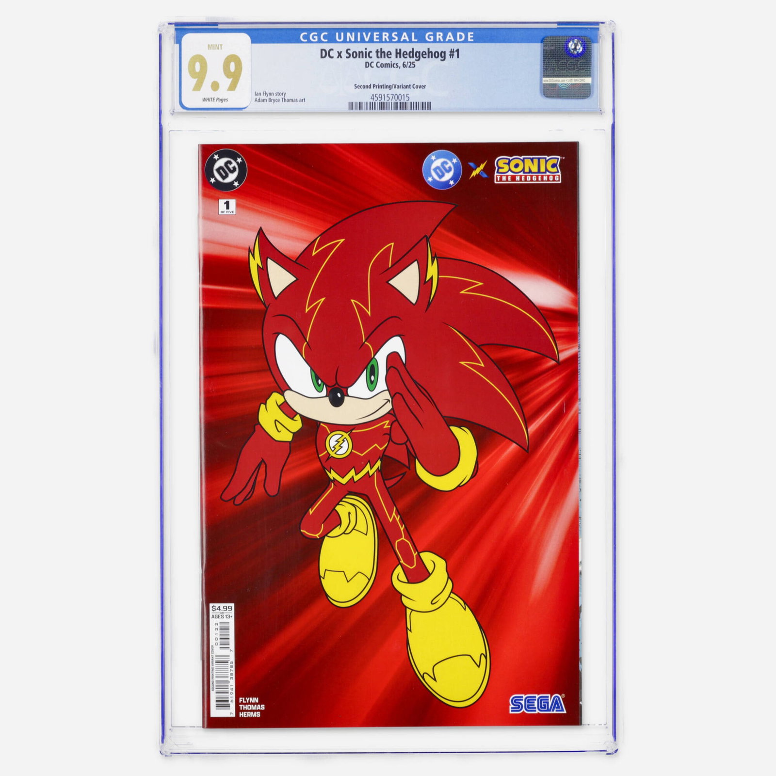 DC Comics DC x Sonic the Hedgehog #1 CGC 9.9 Second Printing/Variant Cover: DC Comics DC x Sonic the Hedgehog #1 CGC 9.9 Second Printing/Variant Cover USA, 2025 This Modern Age crossover features a story by Ian Flynn and art by Adam Bryce Thomas. This copy represents a signif