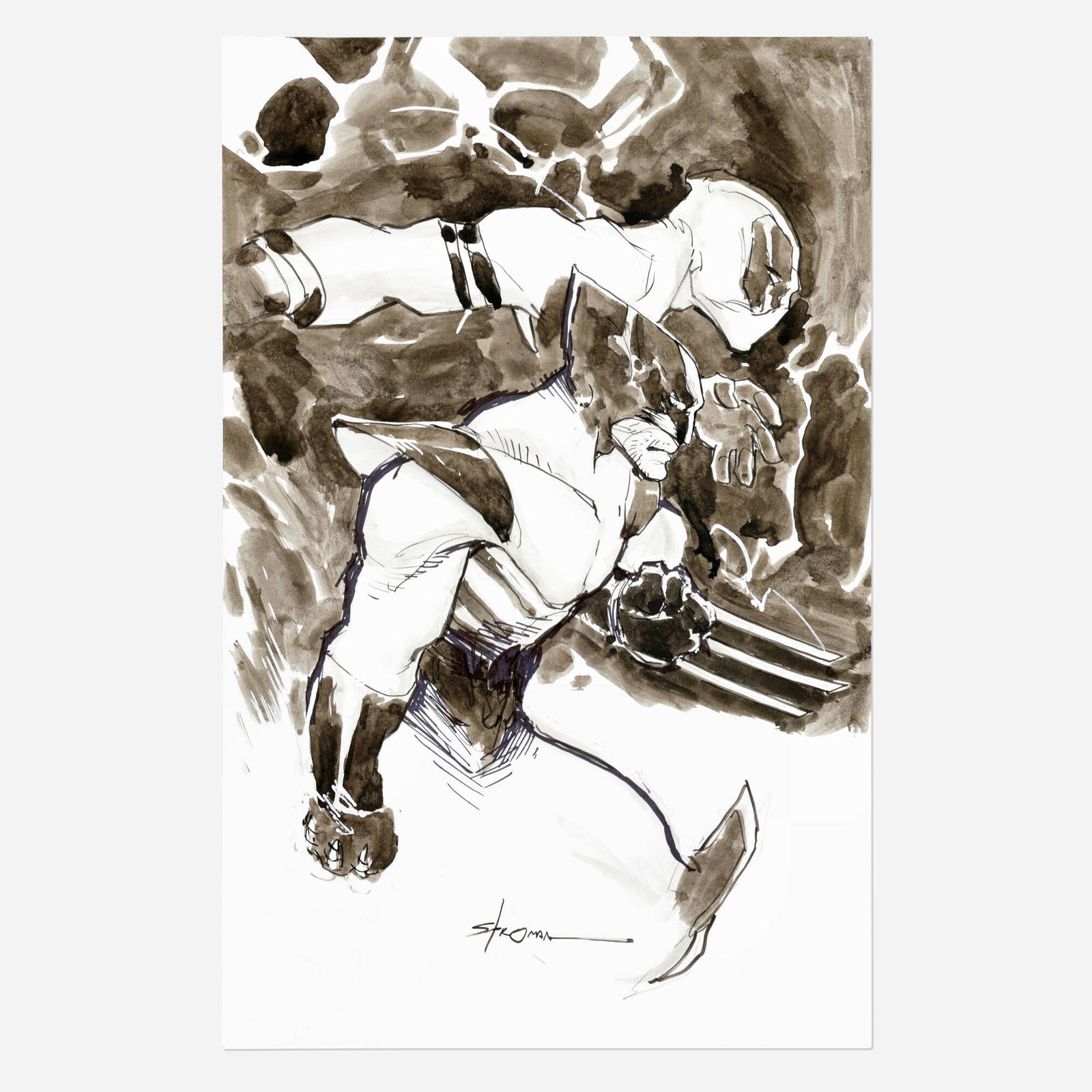 Larry Stroman, Deadpool and Wolverine Original Illustration (2025): Larry Stroman Deadpool and Wolverine Original Illustration (2025) pencil, ink, and wash on board 17 h x 11 w in (43 x 28 cm) Condition Notes: Art is in overall very good condition <