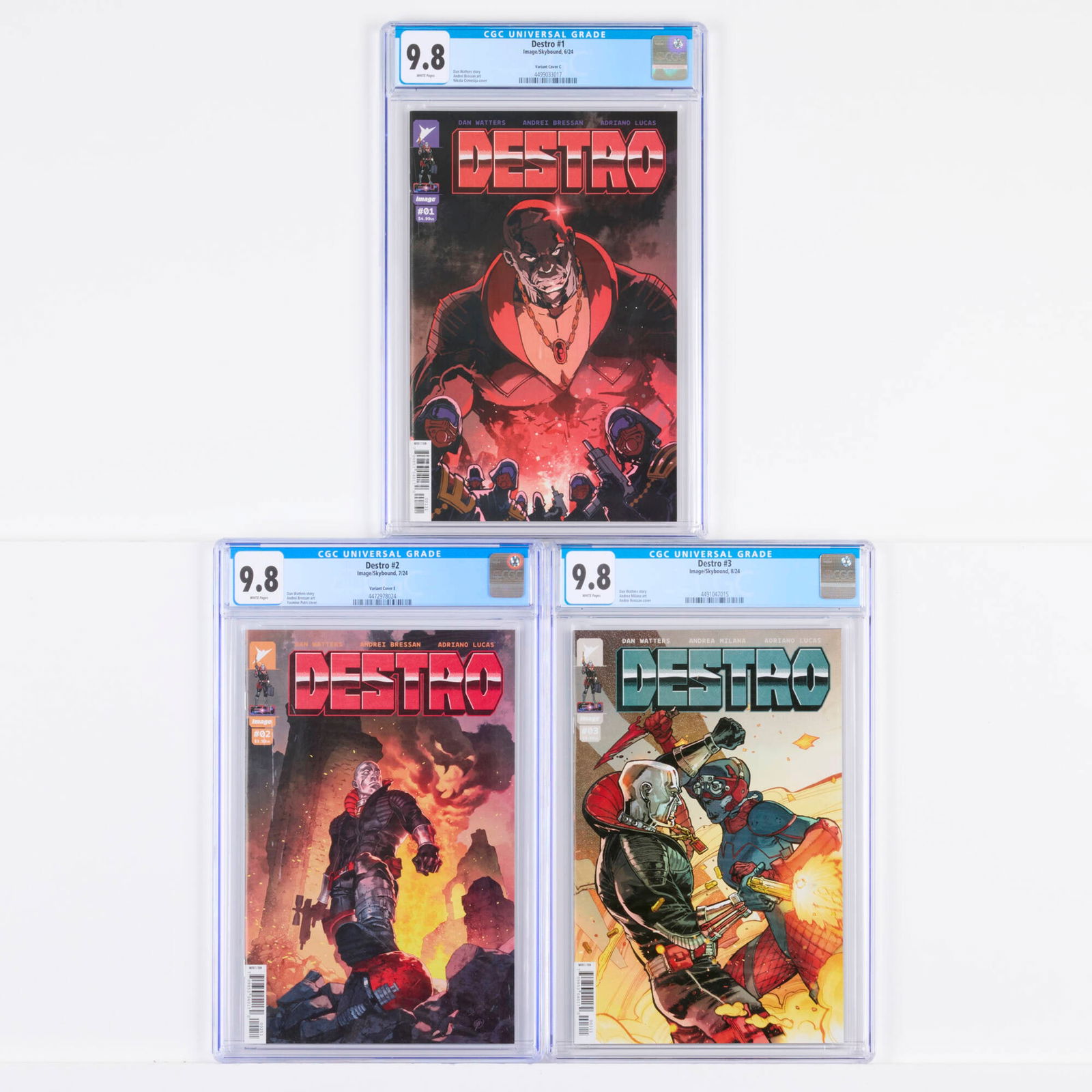 3 Image/Skybound Destro #1-#3 CGC 9.8 Group: 3 Image/Skybound Destro #1-#3 CGC 9.8 Group USA, 2024 Image/Skybound Destro #1 CGC 9.8 Variant Cover C (6/24) CGC#: 4499033017Population: 18 in 9.8, 2 higher