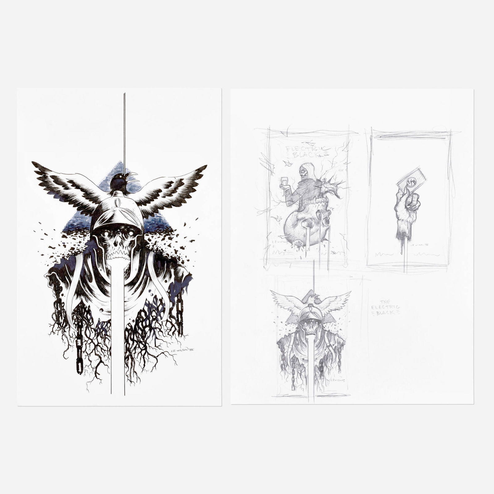 Charles Paul Wilson III, The Electric Black Presents #2 Cover Original Art: Charles Paul Wilson III The Electric Black Presents #2 Cover Original Art (Scout Comics/Black Caravan, 2021) pencil and ink on Bristol board, pencil on paper 17 h x 11 w in (43 x 28 cm) 11 h x 8.5 w i