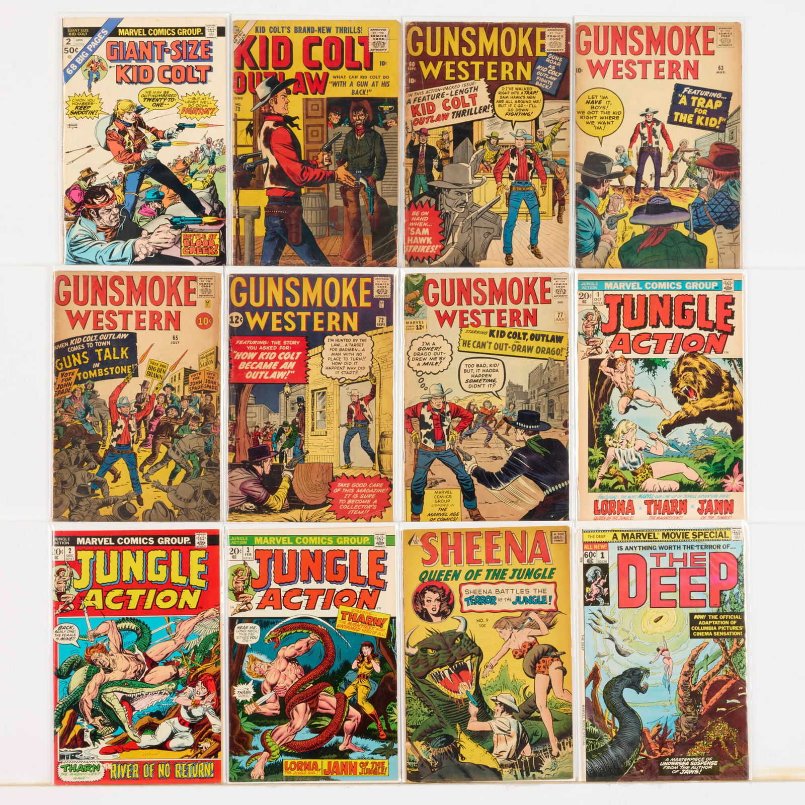 12 Golden to Bronze Age Mixed Publisher Group: 12 Golden to Bronze Age Mixed Publisher Group USA, 20th Century Group includes:Atlas Comics Gunsmoke Western #60, #63; Kid Colt Outlaw #73; I.W. Enterprises Sheena, Queen