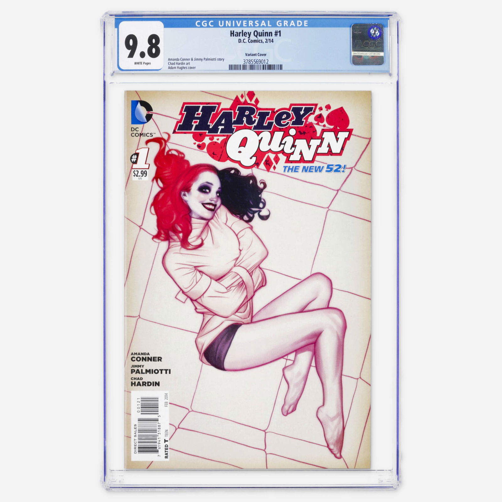 DC Comics Harley Quinn #1 CGC 9.8 Variant Cover: DC Comics Harley Quinn #1 CGC 9.8 Variant Cover USA, 2014 This Modern Age variant features a cover by Adam Hughes and a story by Amanda Conner and Jimmy Palmiotti. This copy represents a significant f