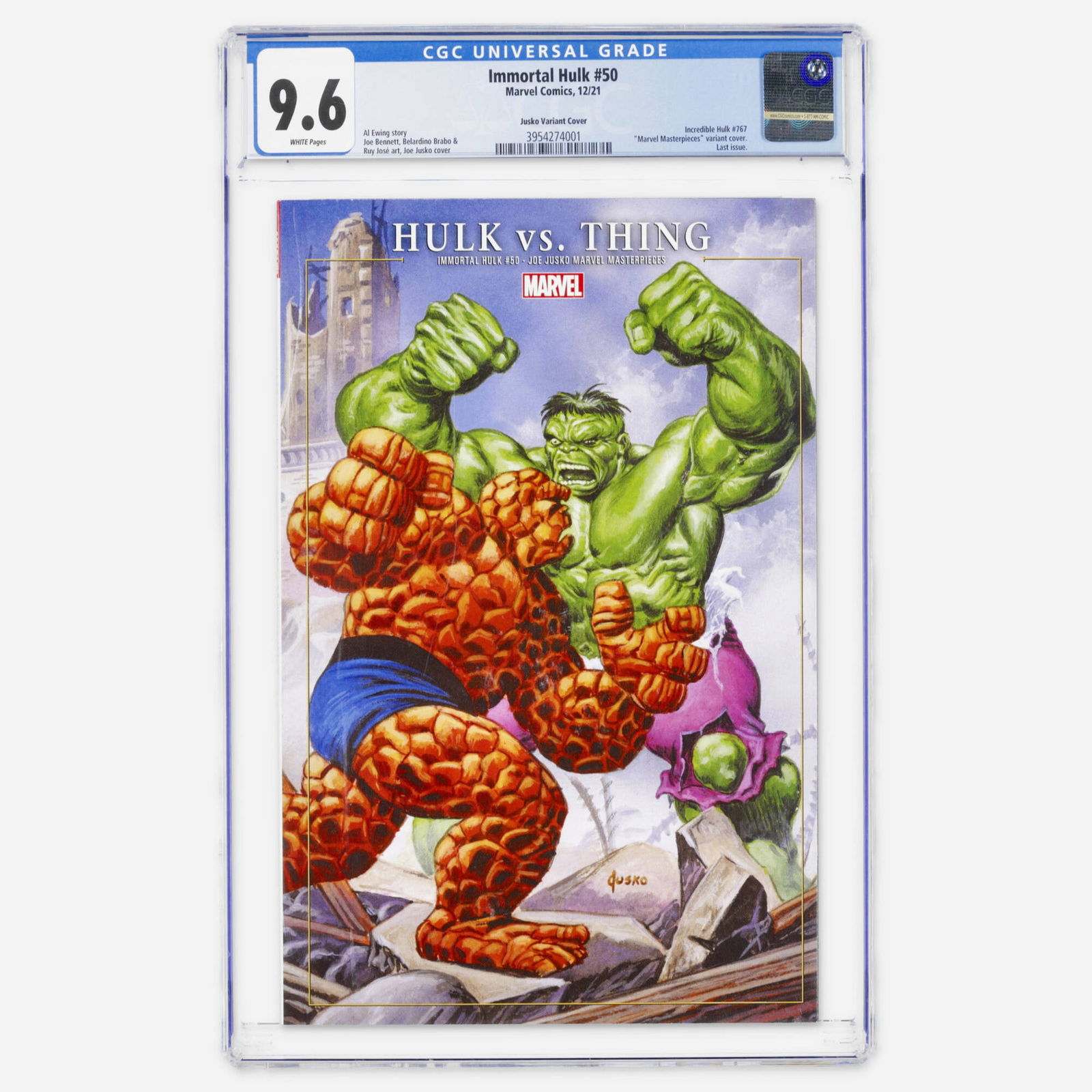 Marvel Comics Immortal Hulk #50 CGC 9.6 Jusko Variant Cover: Marvel Comics Immortal Hulk #50 CGC 9.6 Jusko Variant Cover USA, 2021 This Modern Age series finale is also legacy numbered as Incredible Hulk #767. It features a Marvel Masterpieces variant cover