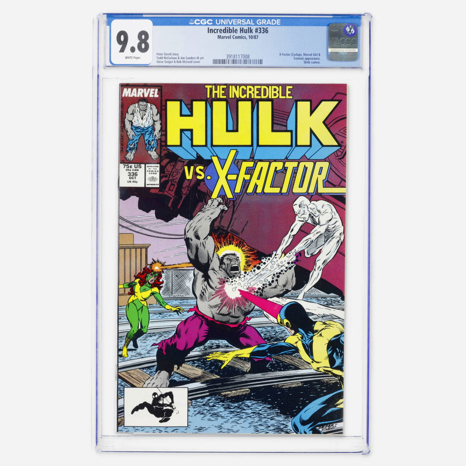 Marvel Comics Incredible Hulk #336 CGC 9.8: Marvel Comics Incredible Hulk #336 CGC 9.8 USA, 1987 This Modern Age chapter of the grey Hulk era features an X-Factor appearance. it is written by Peter David with early interior art by Todd McFarlan