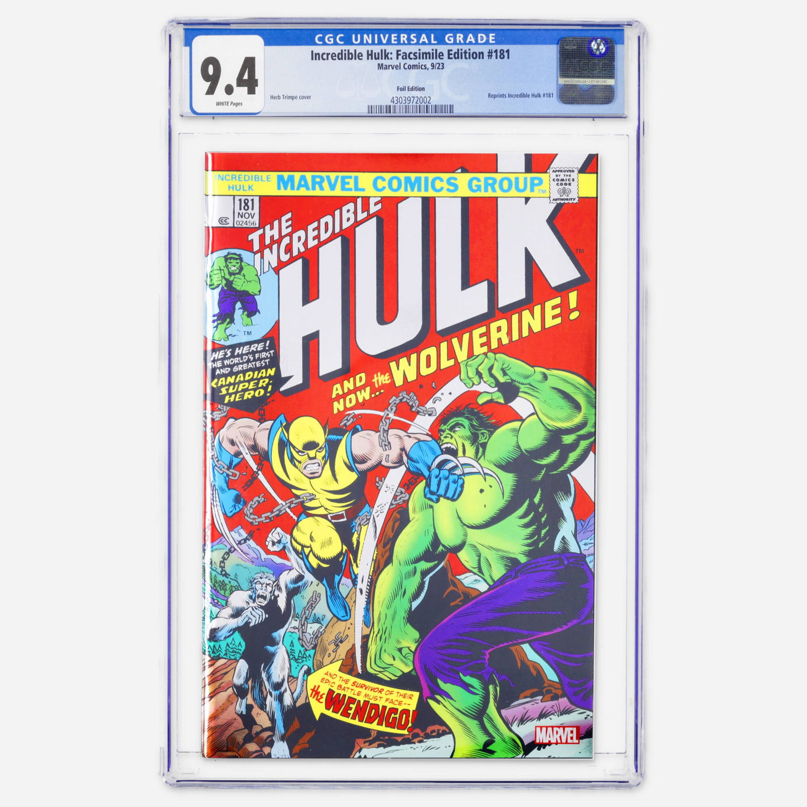 Marvel Comics Incredible Hulk: Facsimile Edition #181 CGC 9.4 Foil Edition (1 of 2)