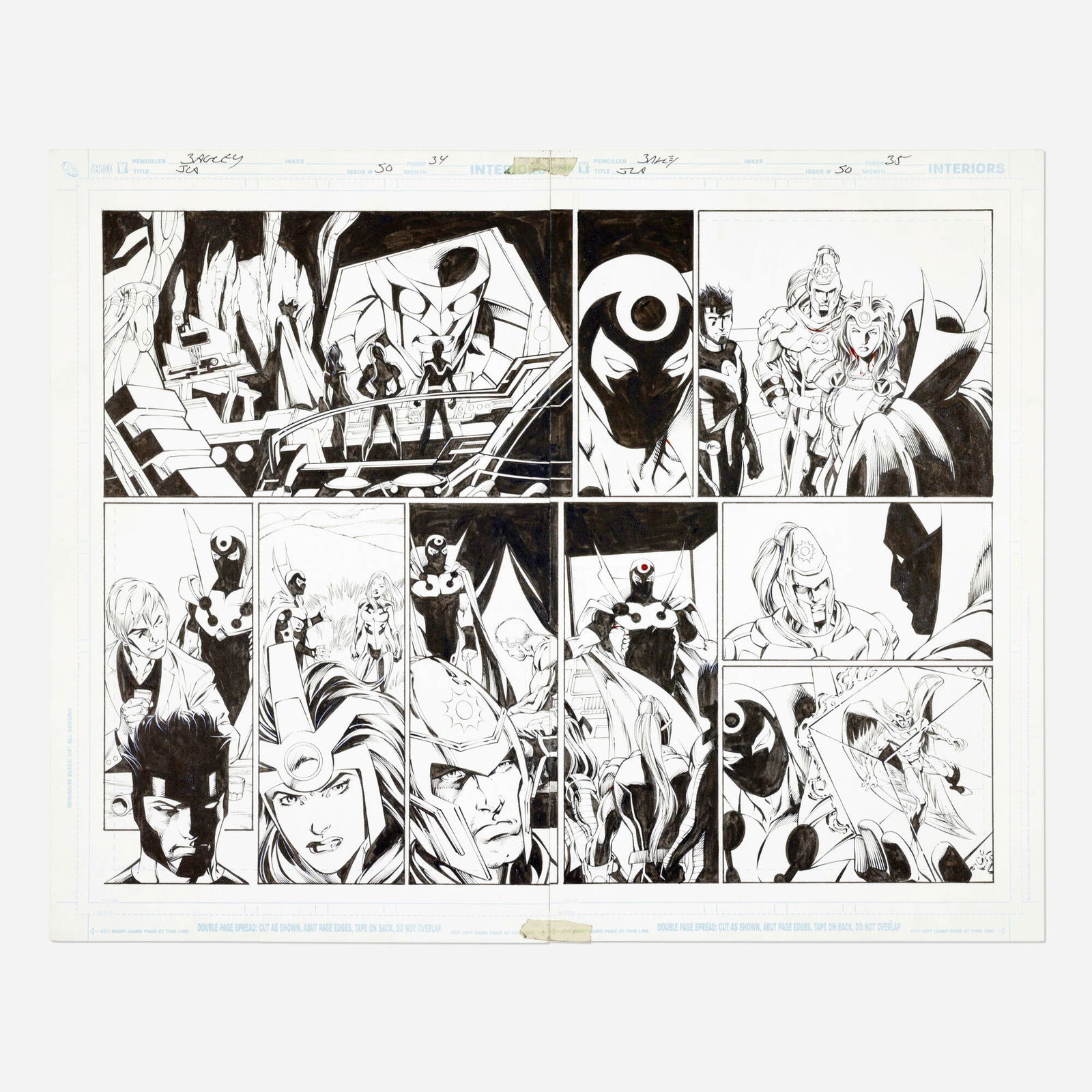 Mark Bagley and Rob Hunter, Justice League of America #50 Story Pages 34 and 35 Original Art: Mark Bagley and Rob Hunter Justice League of America #50 Story Pages 34 and 35 Original Art (DC Comics, 2010) pencil and ink on Bristol board 17 h x 21 w in (43 x 53 cm) Condition Notes: Some wear