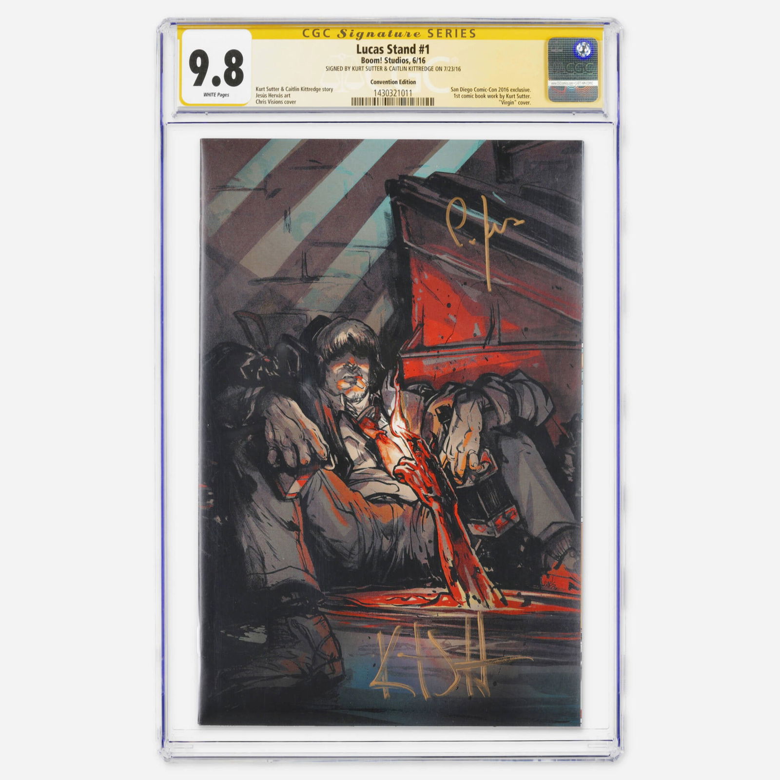 Boom! Studios Lucas Stand #1 CGC 9.8 Signature Series Caitlin Kittredge Kurt Sutter: Boom! Studios Lucas Stand #1 CGC 9.8 Signature Series Caitlin Kittredge Kurt Sutter USA, 2016 The Modern Age debut of the series by Kurt Sutter and Caitlin Kittredge, signed by both creators. The
