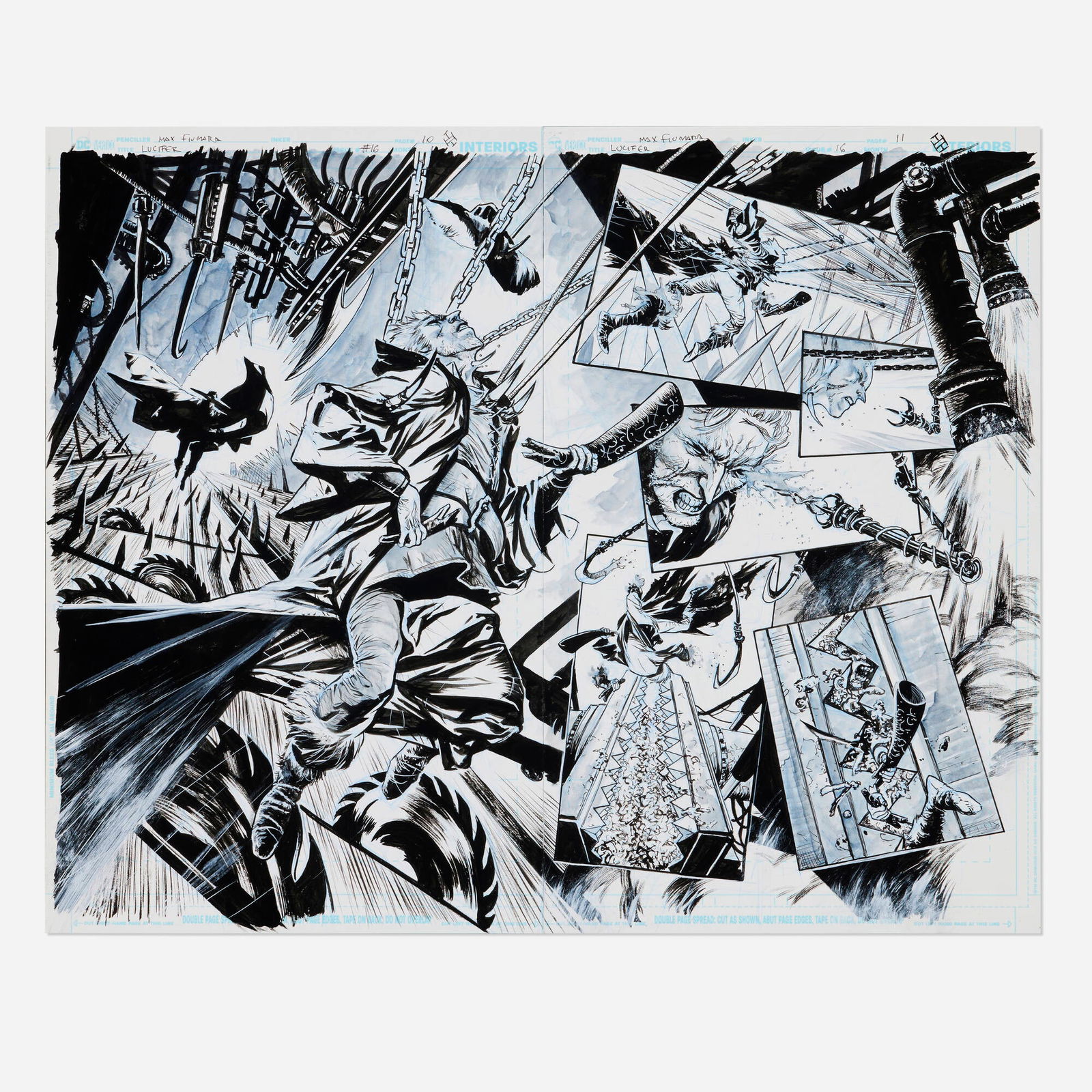 Max Fiumara, Lucifer #16 Story Pages 10 and 11 (DC Black Label, 2020): Max Fiumara Lucifer #16 Story Pages 10 and 11 (DC Black Label, 2020) pencil and ink on Bristol board 21 h x 17 w in (53 x 43 cm) Condition Notes: Art is in overall excellent conditi