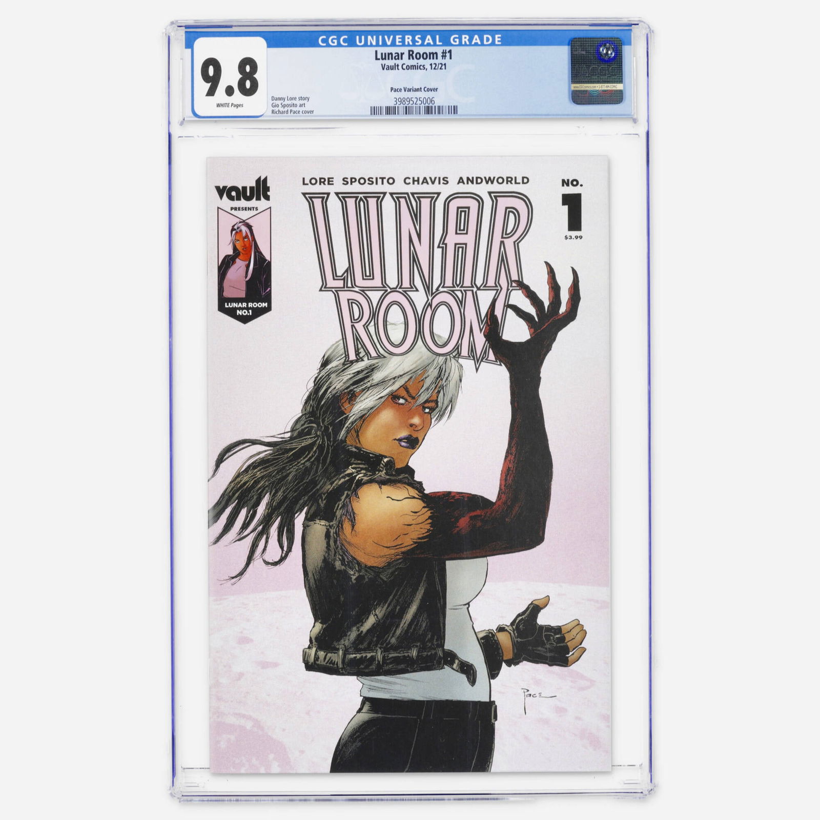 Vault Comics Lunar Room #1 CGC 9.8 Pace Variant Cover: Vault Comics Lunar Room #1 CGC 9.8 Pace Variant Cover USA, 2021 A high-grade Modern Age first issue written by Danny Lore. The art is by Gio Sposito with a variant cover by Richard Pace. This copy rep
