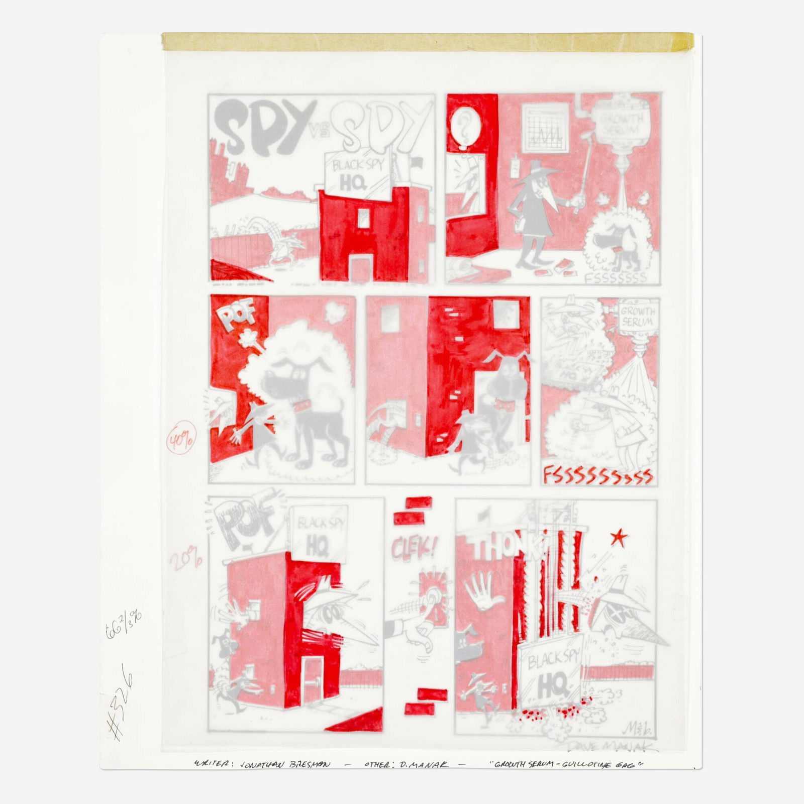 Dave Manak, Mad Magazine #326 "Spy vs. Spy" Original Art (EC, 1993): Dave Manak Mad Magazine #326 "Spy vs. Spy" Original Art (EC, 1993) pencil and ink on Bristol board, overlay with additional art 16.5 h x 14 w in (42 x 36 cm) Condition Notes: Overla