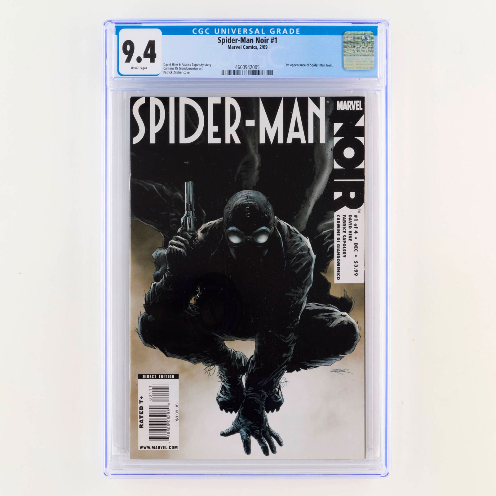 Marvel Comics Spider-Man Noir #1 CGC 9.4: Marvel Comics Spider-Man Noir #1 CGC 9.4 USA, 2009 A major Modern Age key featuring the firsy appearance of Spider-Man Noir. Written by David Hine and Fabrice Sapolsky, it features art by Carmine