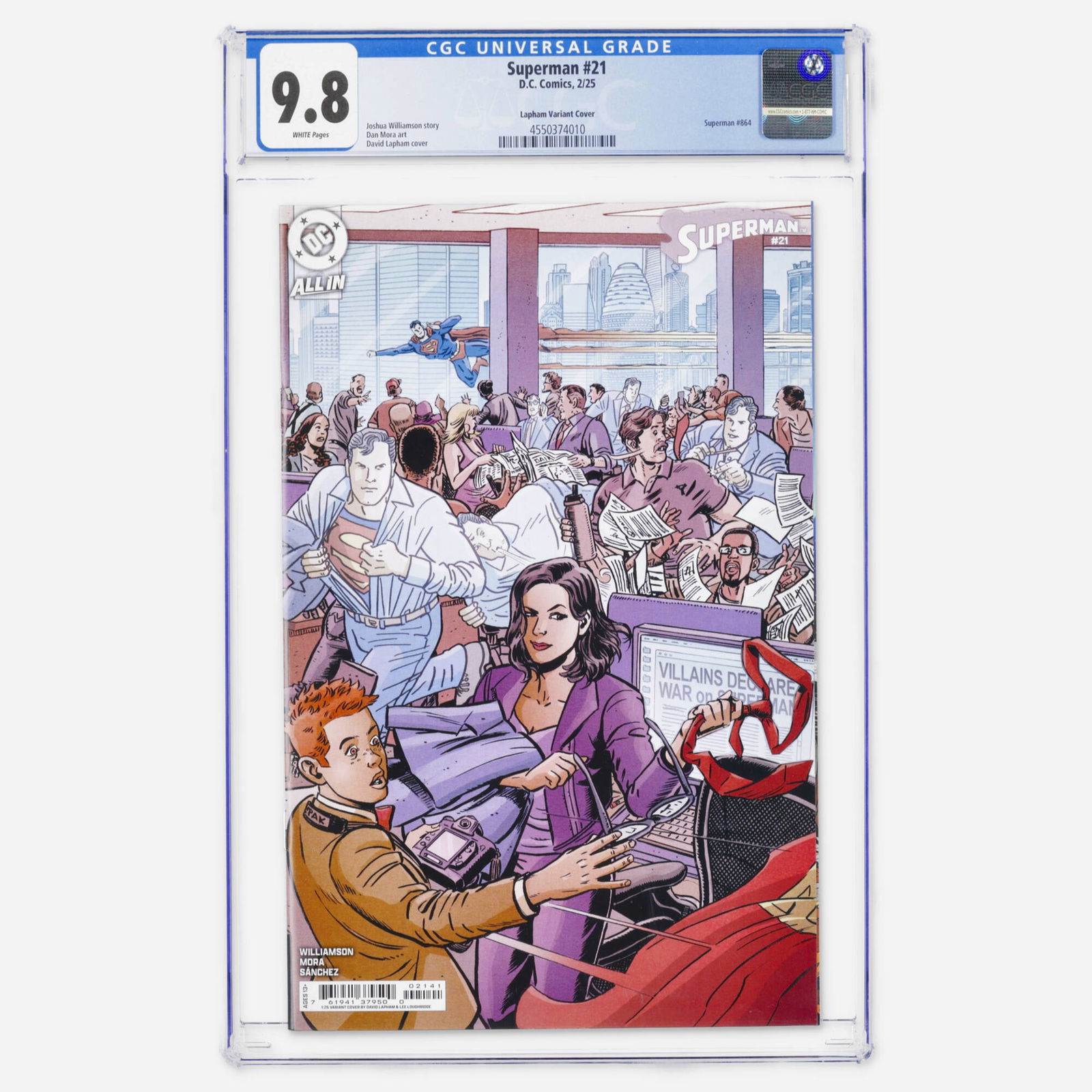 DC Comics Superman #21 CGC 9.8 Lapham Variant Cover: DC Comics Superman #21 CGC 9.8 Lapham Variant Cover USA, 2025 Legacy numbered as Superman #864, this Modern Age variant features a cover by David Lapham. This copy represents a significant find, achie