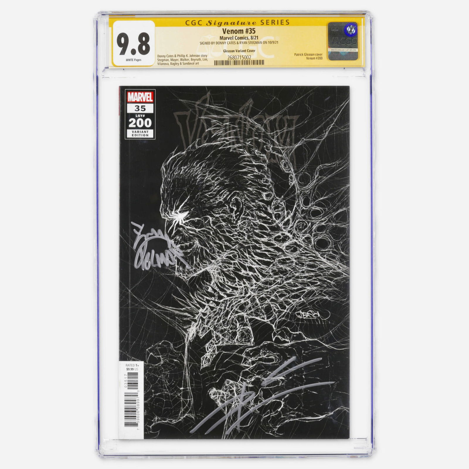Marvel Comics Venom #35 CGC 9.8 Gleason Variant Cover Signature Series Donny Cates Ryan Stegman: Marvel Comics Venom #35 CGC 9.8 Gleason Variant Cover Signature Series Donny Cates Ryan Stegman USA, 2021 This Modern Age legacy issue (#200) is signed by Donny Cates and Ryan Stegman and features a P