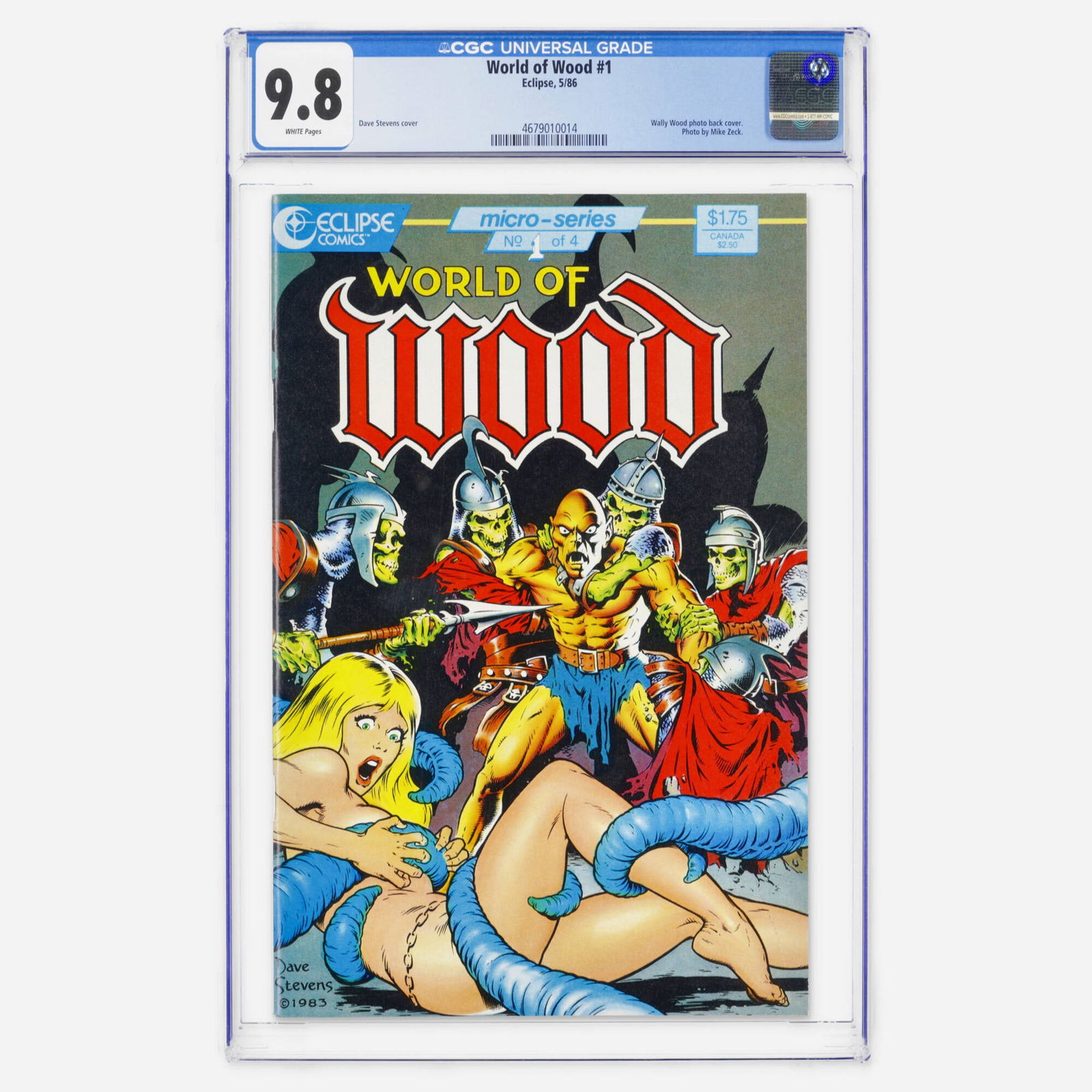 Eclipse World of Wood #1 CGC 9.8: Eclipse World of Wood #1 CGC 9.8 USA, 1986 This Modern Age tribute to Wally Wood features a gorgeous cover by Dave Stevens. It also includes a Wally Wood photo on the back cover by Mike Zeck. This