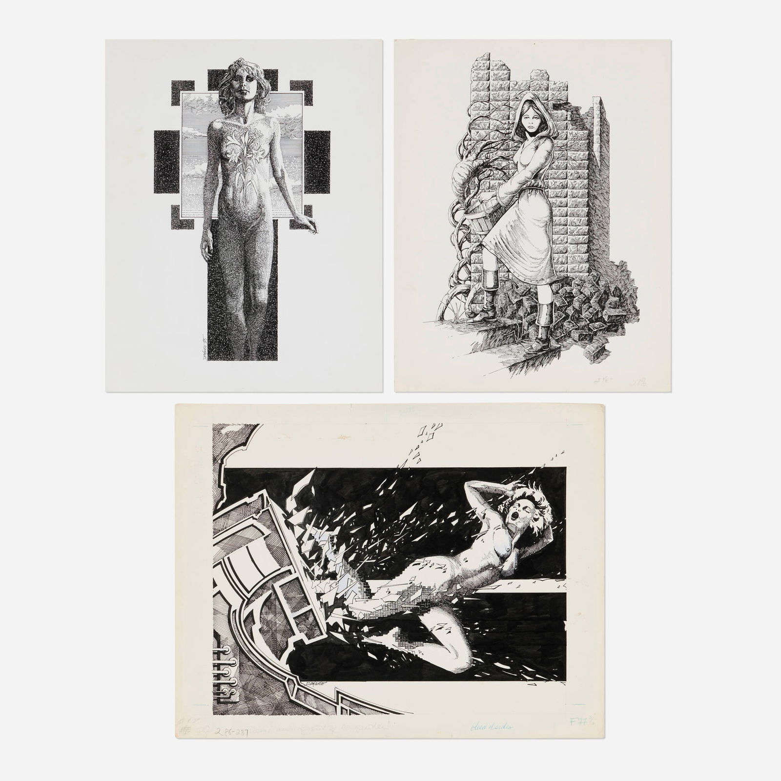 Rick DeMarco, Group of Three Illustrations Original Art: Rick DeMarco Group of Three Illustrations Original Art ink on Bristol board 13.25 h x 17 w in (34 x 43 cm) 14 h x 11 w in (36 x 28 cm) Condition Notes: Works are in good conditio