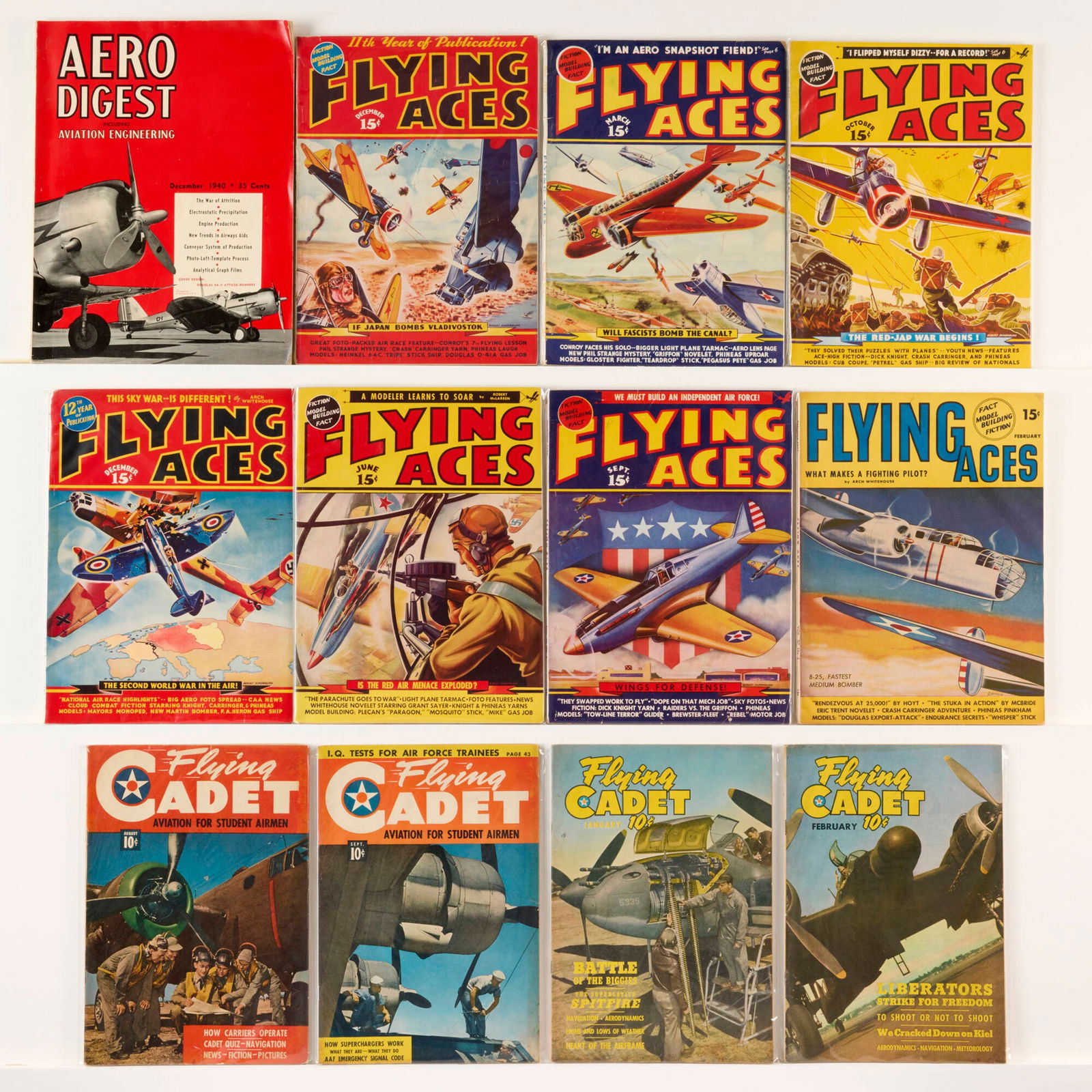 17 Golden Age War Plane Related Magazine Group: 17 Golden Age War Plane Related Magazine Group USA, 20th Century Group includes:Aeronautical Digest Publishing Corp. Aero Digest v37 #6 (12/40); Magazine Publishers, Inc. Flying Aces Magazine v31