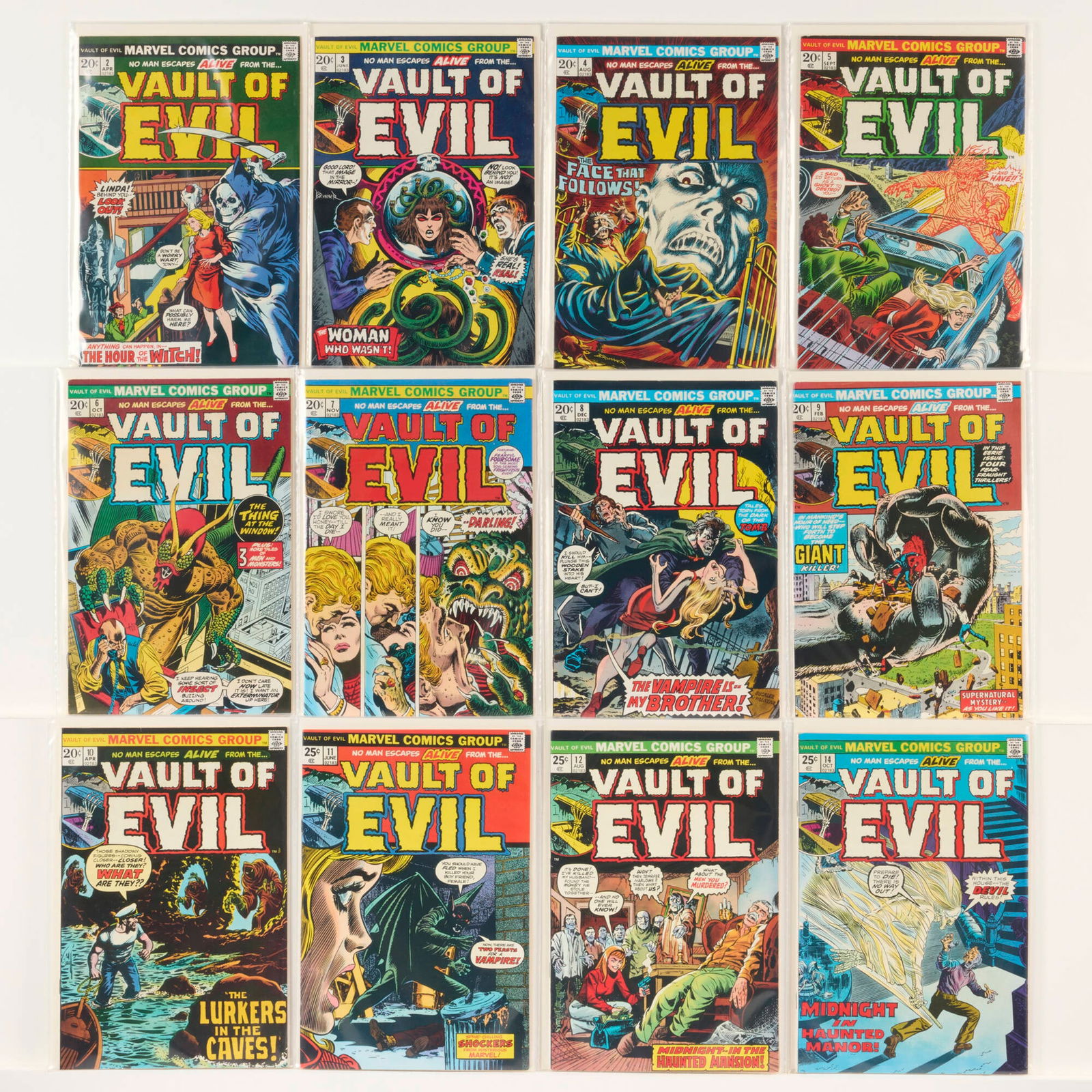 19 Marvel Comics Vault of Evil #2-#23 Group: 19 Marvel Comics Vault of Evil #2-#23 Group USA, 20th Century Group includes:Marvel Comics Vault of Evil #2-#4 (Grades range 7.0-7.5) #5-#12, #14 (Grades range 5.0-7.5), #15-#17, #19 (Grades range