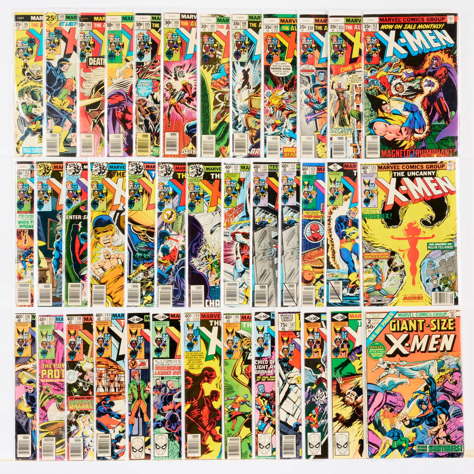 38 Marvel Comics X-Men #96-#142 Group: 38 Marvel Comics X-Men #96-#142 Group USA, 20th Century Group includes:Marvel Comics X-Men #96, #100, #103-#115, #117-#121, #122 (x2), #123-#127, #130-#137, #139; Uncanny X-Men #142; Giant-Size