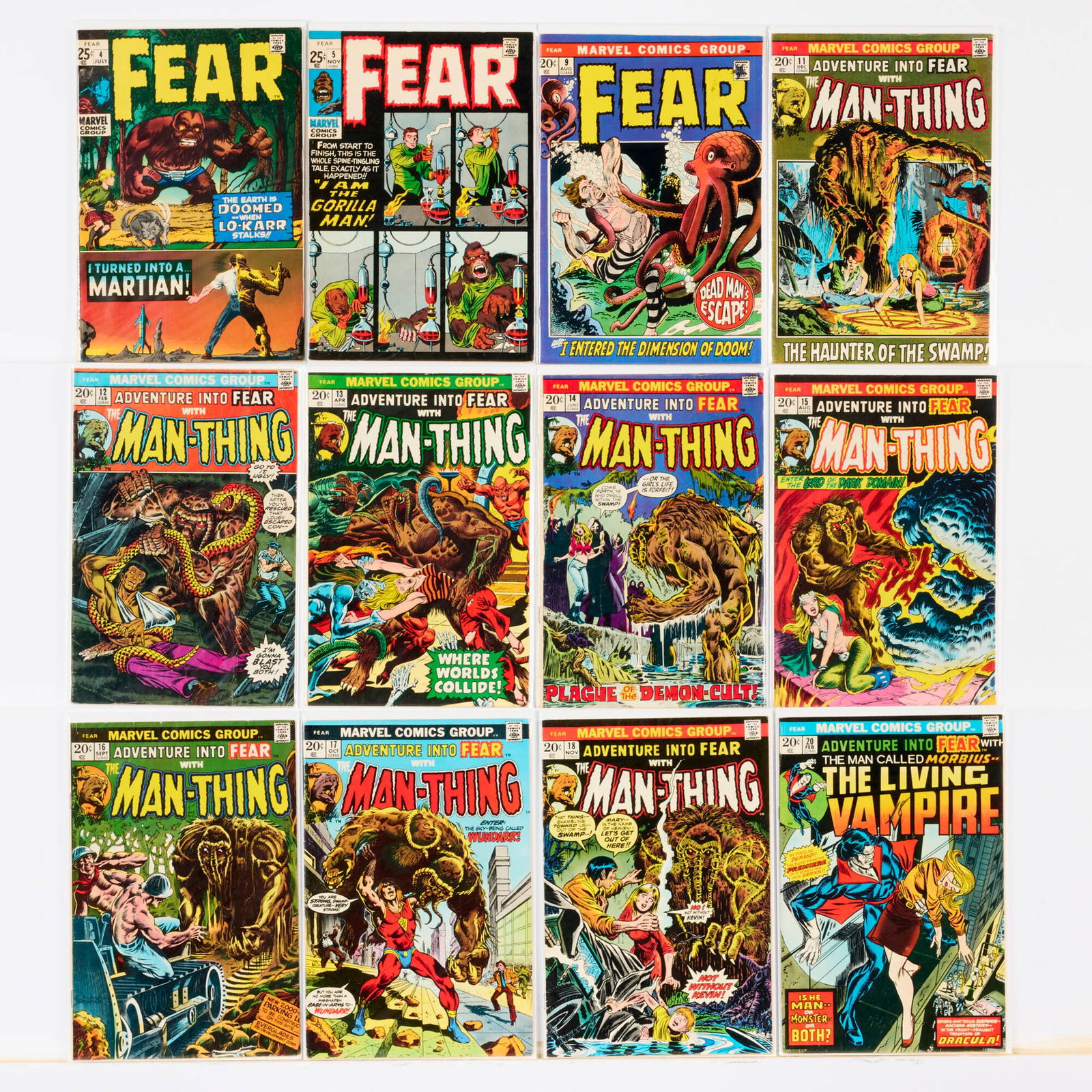 22 Marvel Comics Fear #4-#31 Group: 22 Marvel Comics Fear #4-#31 Group USA, 20th Century Group includes:Marvel Comics Fear #4, #5, #9, #11-#18, #20-#23, #25-#31 (Grades range 4.0-7.0). This work will ship from Millville,
