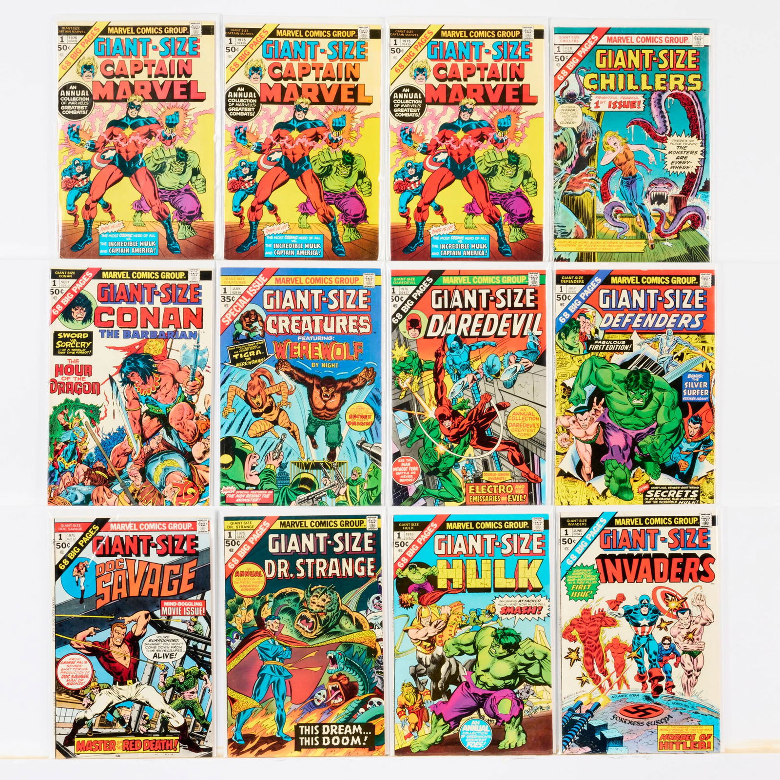 24 Marvel Comics Bronze Age Giant-Size #1 Group: 24 Marvel Comics Bronze Age Giant-Size #1 Group USA, 20th Century Group includes:Marvel Comics Giant-Size Captain Marvel #1 (x3), Giant-Size Chillers #1, Giant-Size Conan the Barbarian #1,