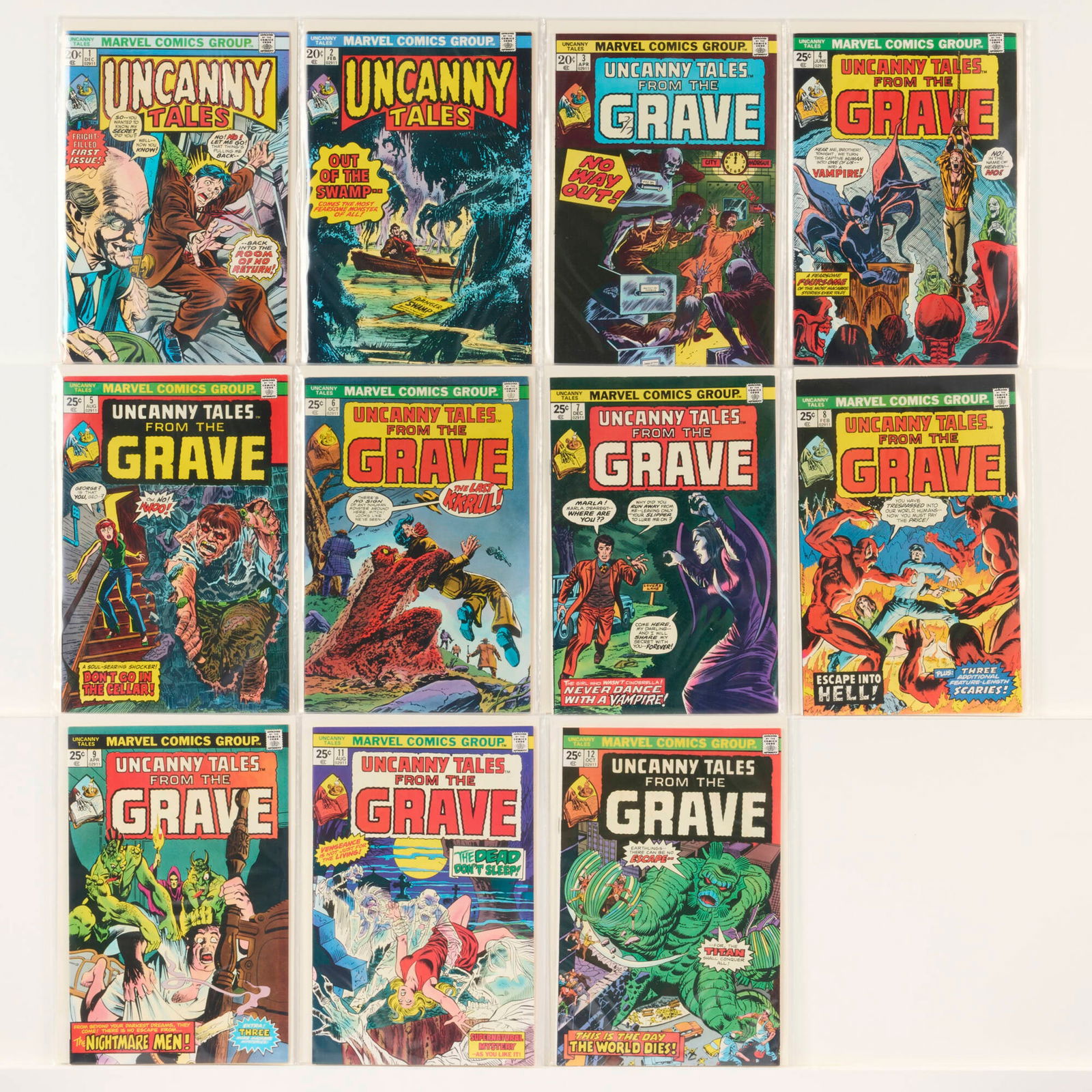 11 Marvel Comics Uncanny Tales #1-#12 Group: 11 Marvel Comics Uncanny Tales #1-#12 Group USA, 20th Century Group includes:Marvel Comics Uncanny Tales #1-#9, #11, #12 (Grades range 6.5-8.0). This work will ship from Millville, Massachusetts.