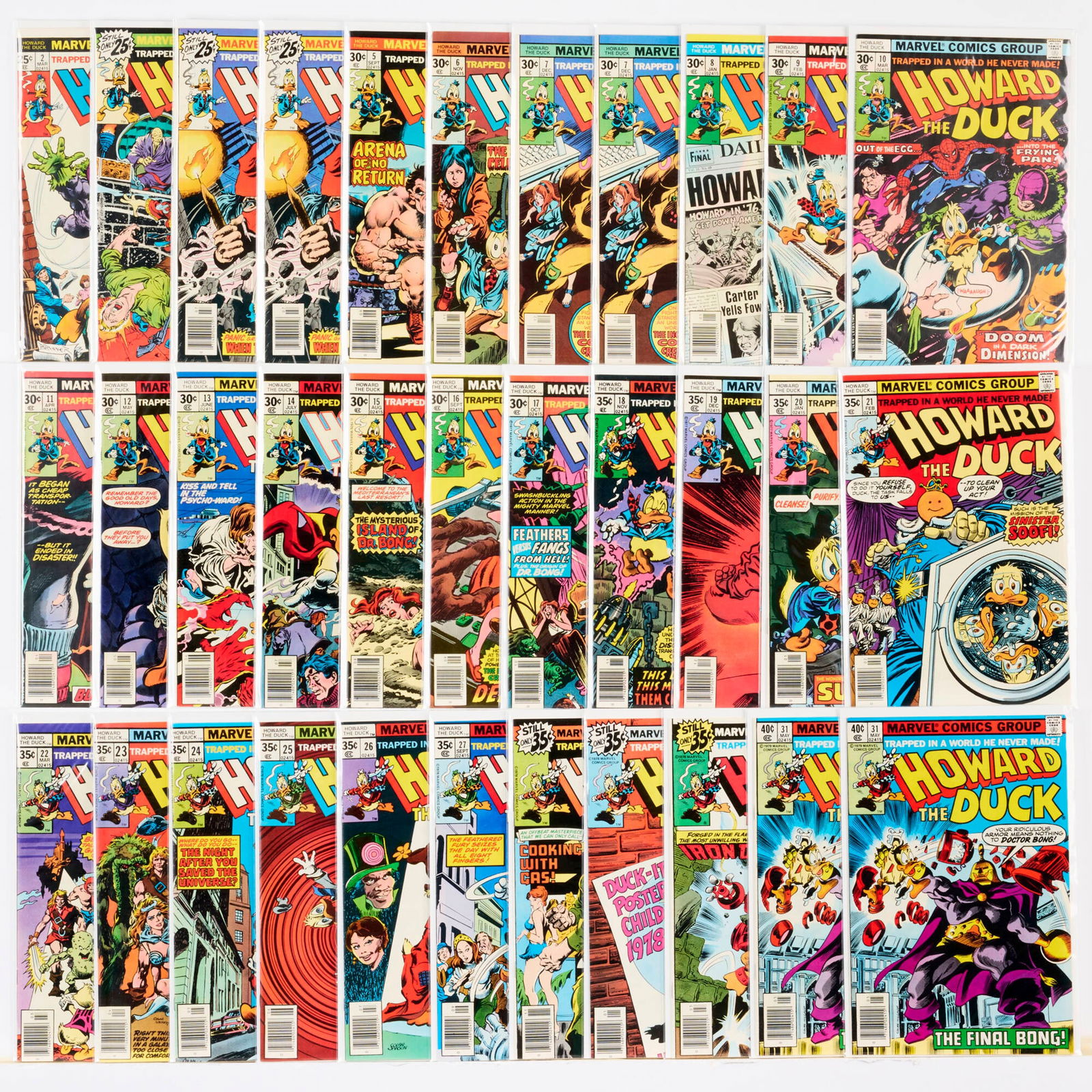 33 Marvel Comics Howard the Duck #2-#31 Group: 33 Marvel Comics Howard the Duck #2-#31 Group USA, 20th Century Group includes:Marvel Comics Howard the Duck #2, #3, #4 (x2), #5, #6, #7 (x2), #8-#30, #31 (x2) (Grades range 6.0-8.0). <