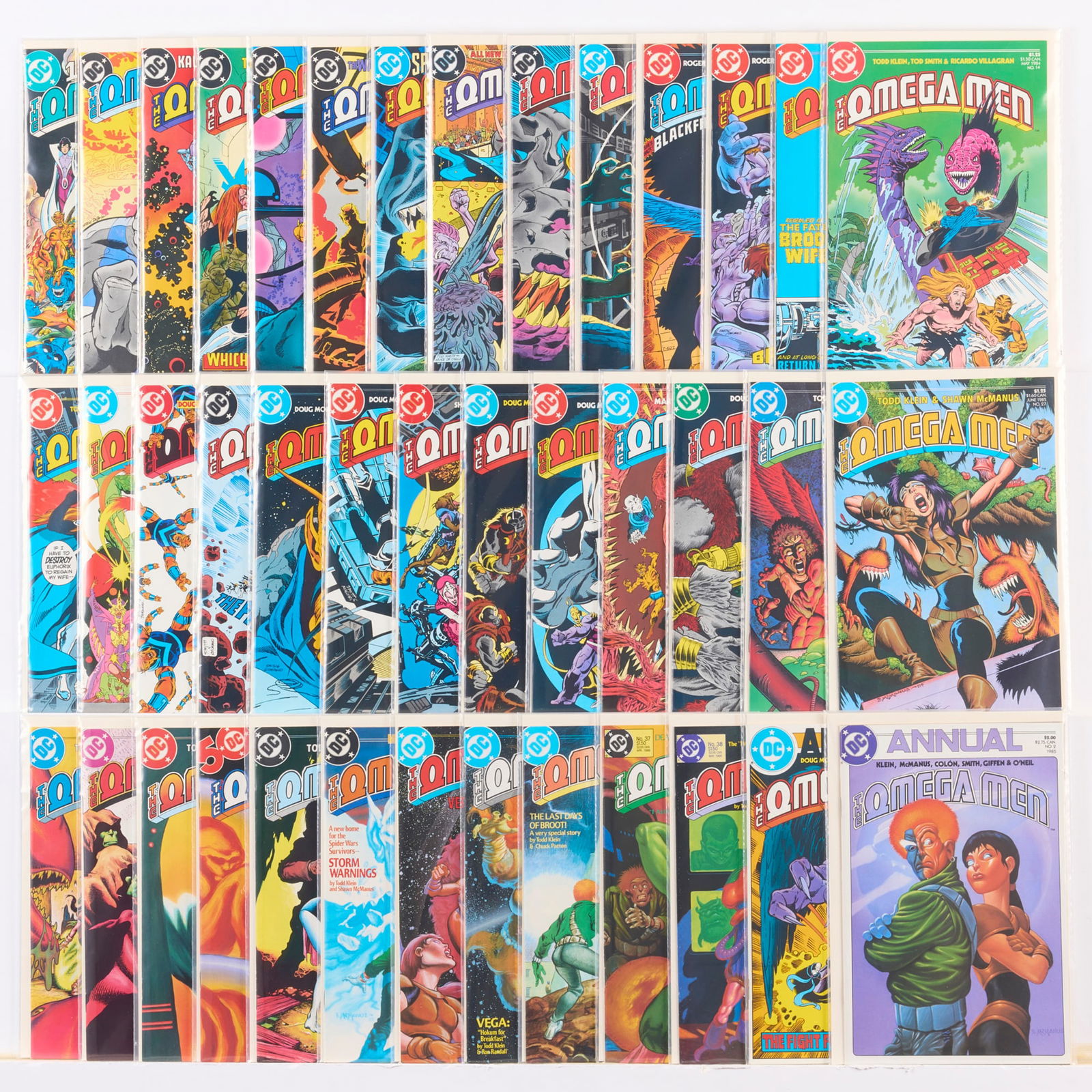 40 DC Comics Omega Men #1-#38 Group: 40 DC Comics Omega Men #1-#38 Group USA, 20th Century Group includes:DC Comics Omega Men #1-#38; Omega Men Annual #1 (Grades range 8.0-9.0), #2 (6.0-8.0). This work will ship from Millville,