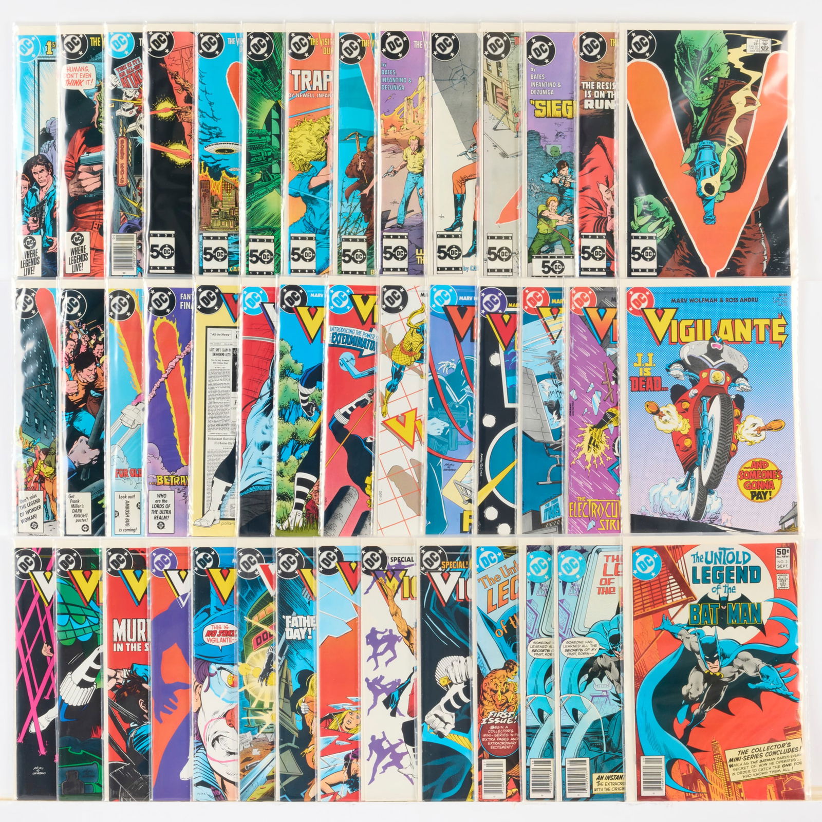 42 DC Comics V and Vigilante Group: 42 DC Comics V and Vigilante Group USA, 20th Century Group includes:DC Comics Untold Legend of the Batman #1, #2 (x2), #3; V #1-#18; Vigilante #1-#20 (Grades range 6.0-8.0).The following issues