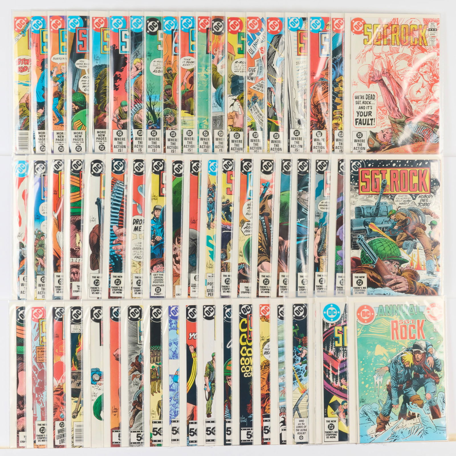 57 DC Comics Sgt. Rock #357-#410 Group: 57 DC Comics Sgt. Rock #357-#410 Group USA, 20th Century Group includes:DC Comics Sgt. Rock #357-#410; Sgt. Rock Annual #2-#4?(Grades range 6.0-8.0).The following issues are newsstand: #357,