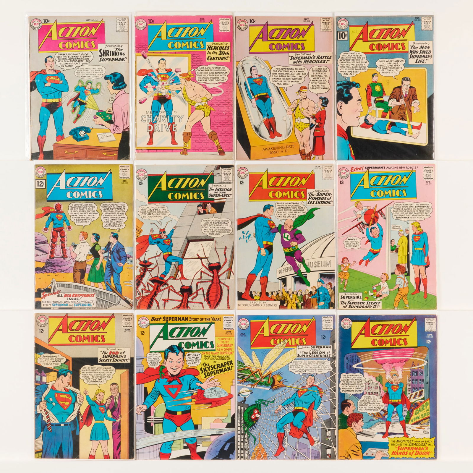 20 DC Comics Action Comics #245-#337 Group: 20 DC Comics Action Comics #245-#337 Group USA, 20th Century Group includes:DC Comics Action Comics #245, #267 (Grades range 2.0-3.0), #268, #281, #283, #296, #298, #299, #325 (Grades range