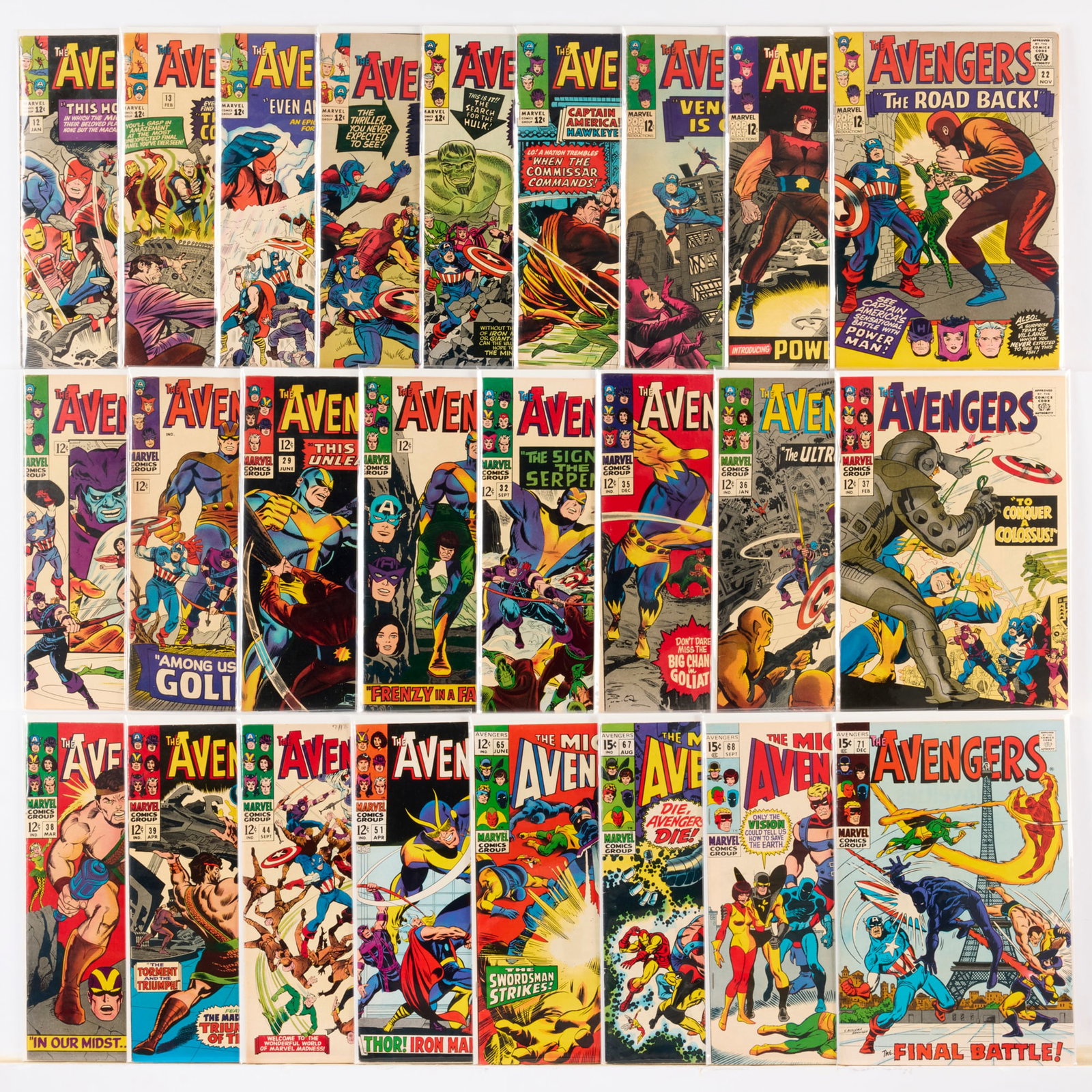 25 Marvel Comics Avengers #12-#71 Group: 25 Marvel Comics Avengers #12-#71 Group USA, 20th Century Group includes:Marvel Comics Avengers #12, #13 (Grades range 3.0-5.0), #14, #15, #17, #18, #20-#22, #26 (Grades range 4.0-6.0), #28