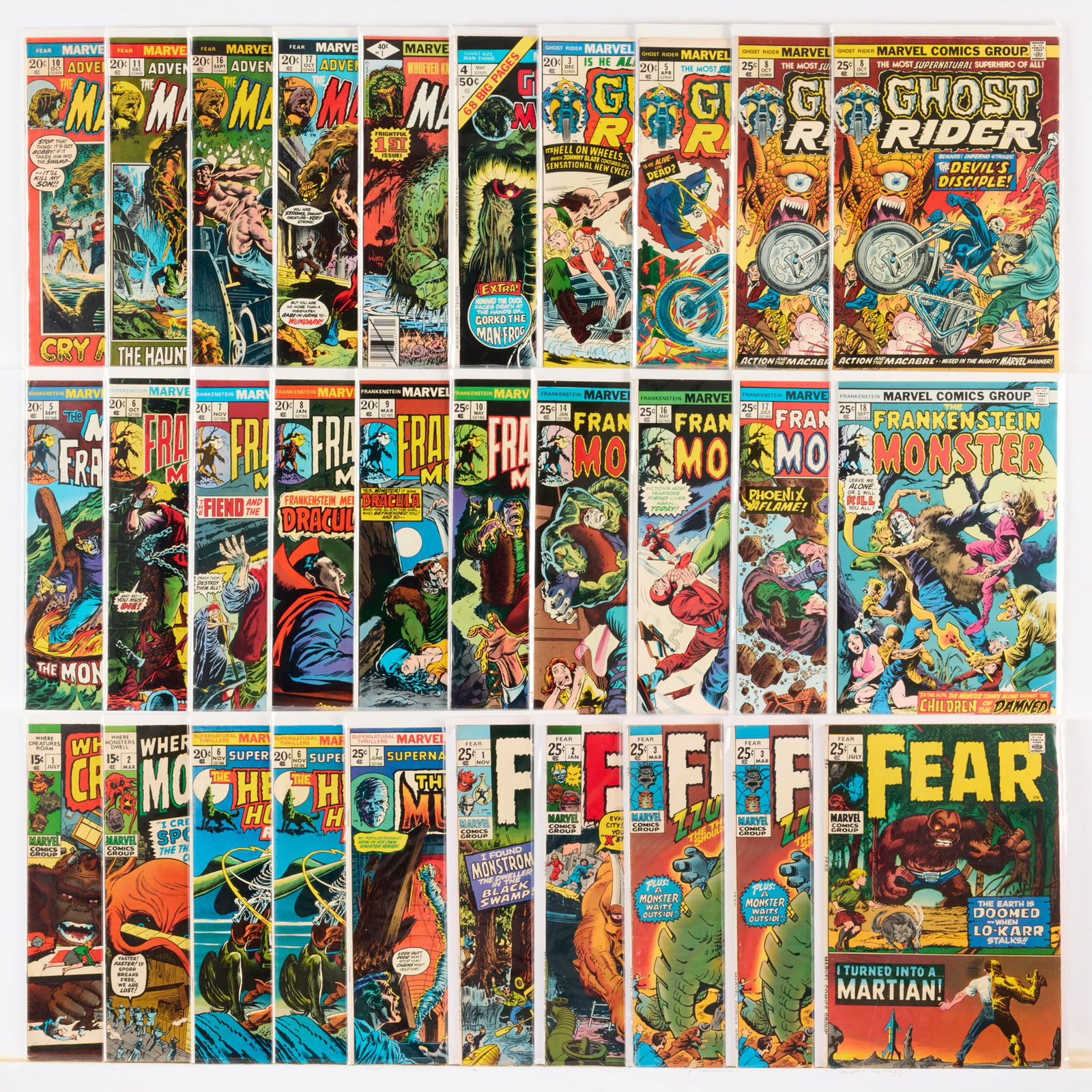 30 Marvel Comics Horror/Monster Related Group: 30 Marvel Comics Horror/Monster Related Group USA, 20th Century Group includes:Marvel Comics Fear #1, #2, #3 (x2), #4 (Grades range 4.0-6.0), #10, #11, #16, #17 (Grades range 3.0-5.0); Frankenst