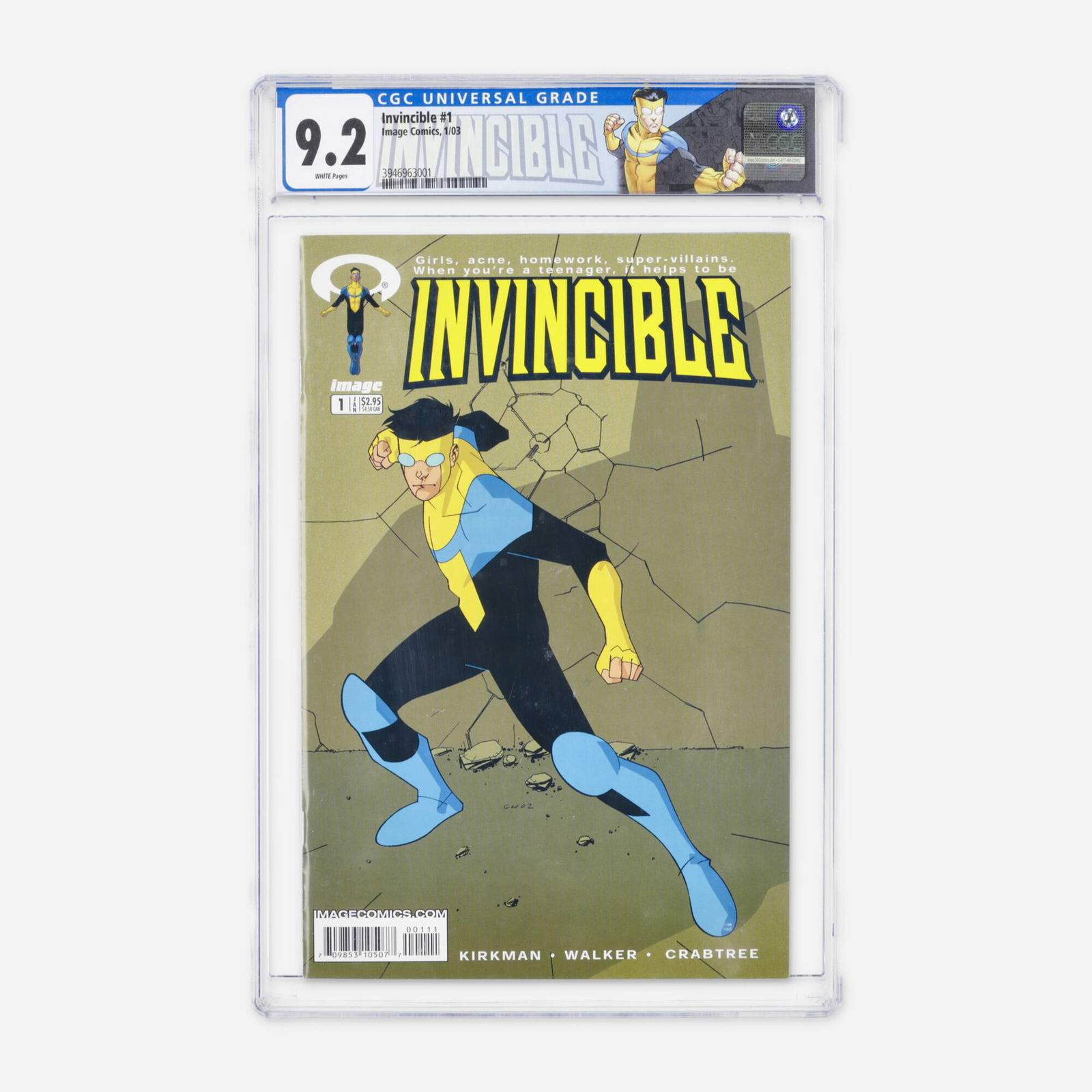 Image Comics Invincible #1 CGC 9.2: Image Comics Invincible #1 CGC 9.2 USA, 2003 A foundational Modern Age key featuring the first full appearance of Invincible and Omni-Man, plus a pin-up by Tony Moore. This premier issue is